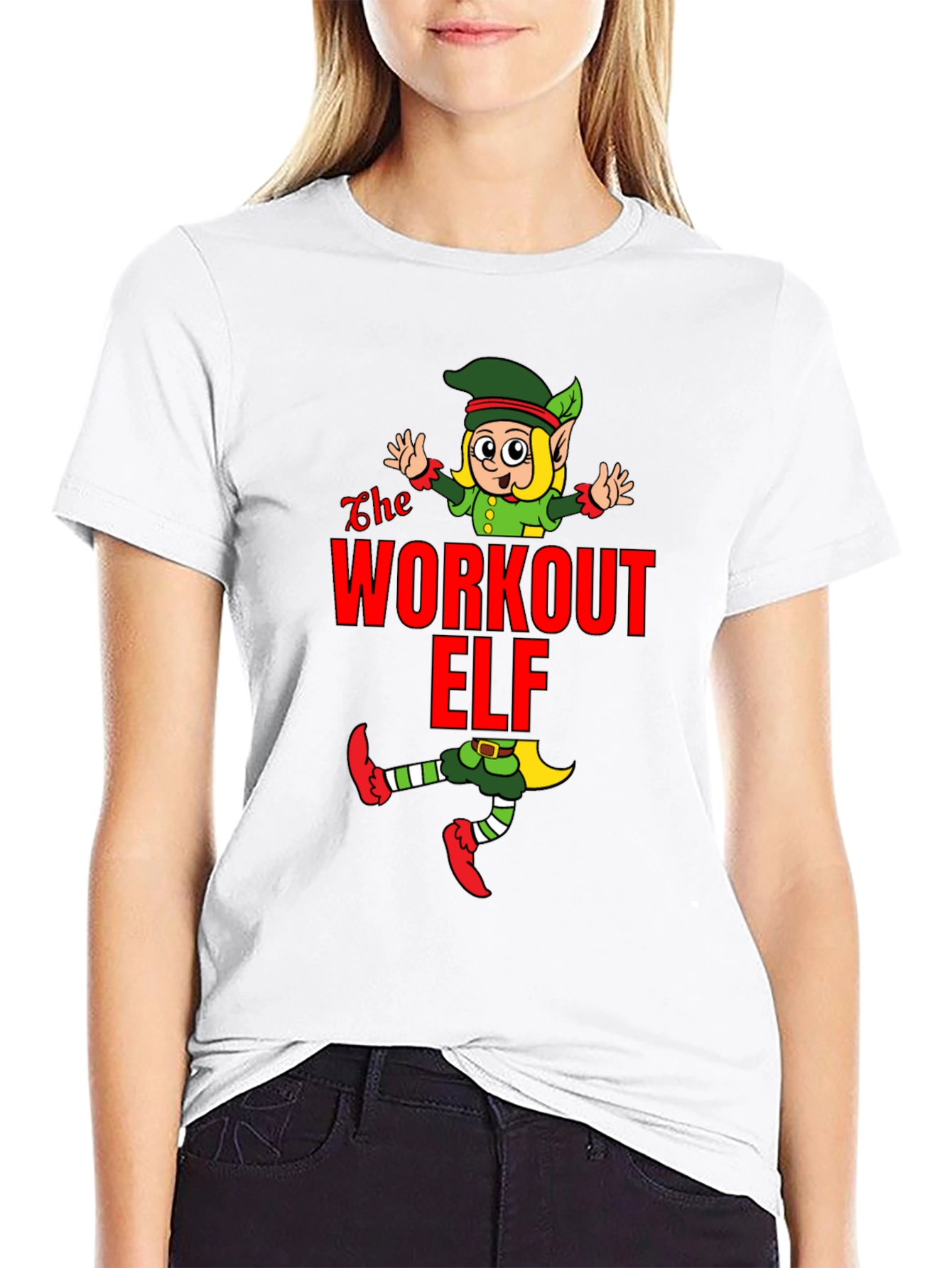 Black Workout Elf Graphic T-Shirt view 9