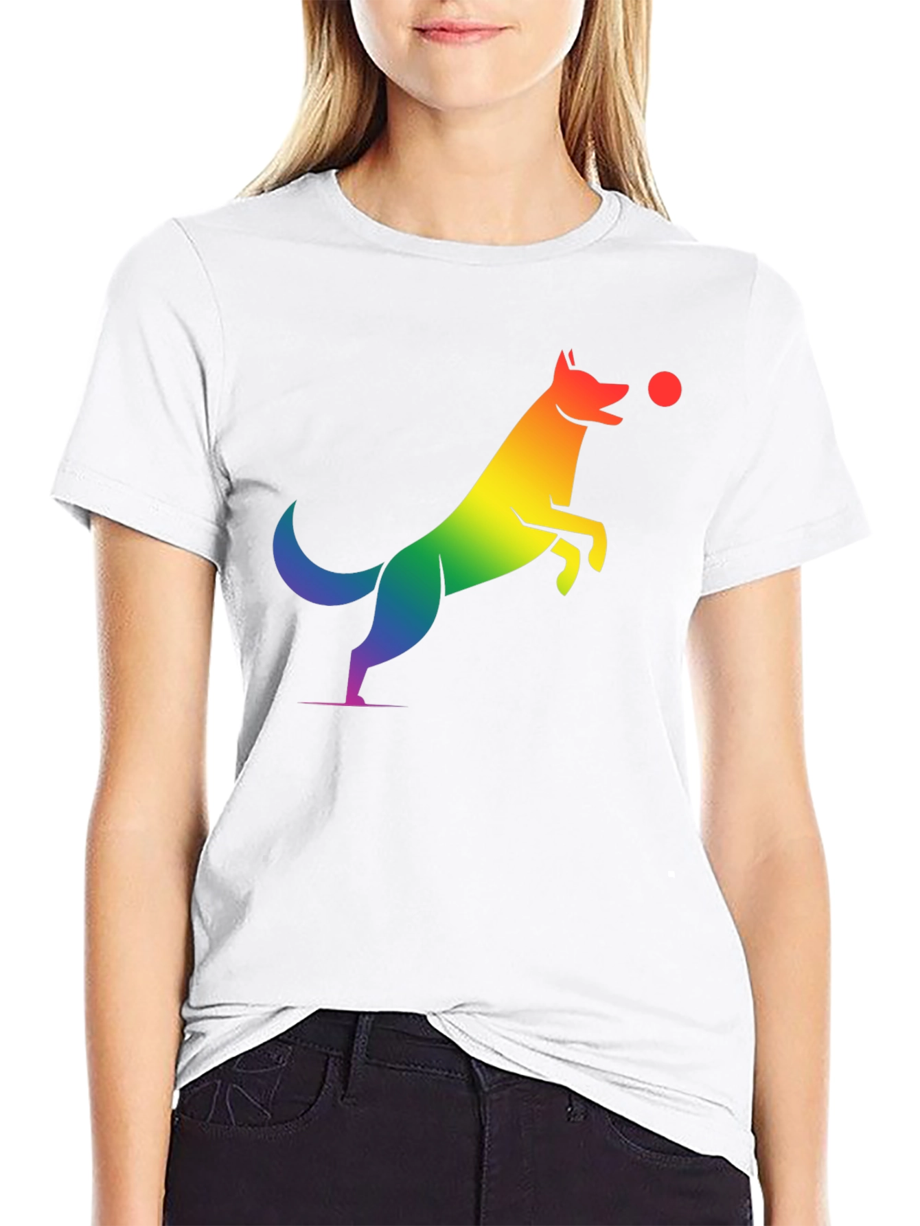 Black Rainbow Dog Catching Ball Graphic T-Shirt view 9
