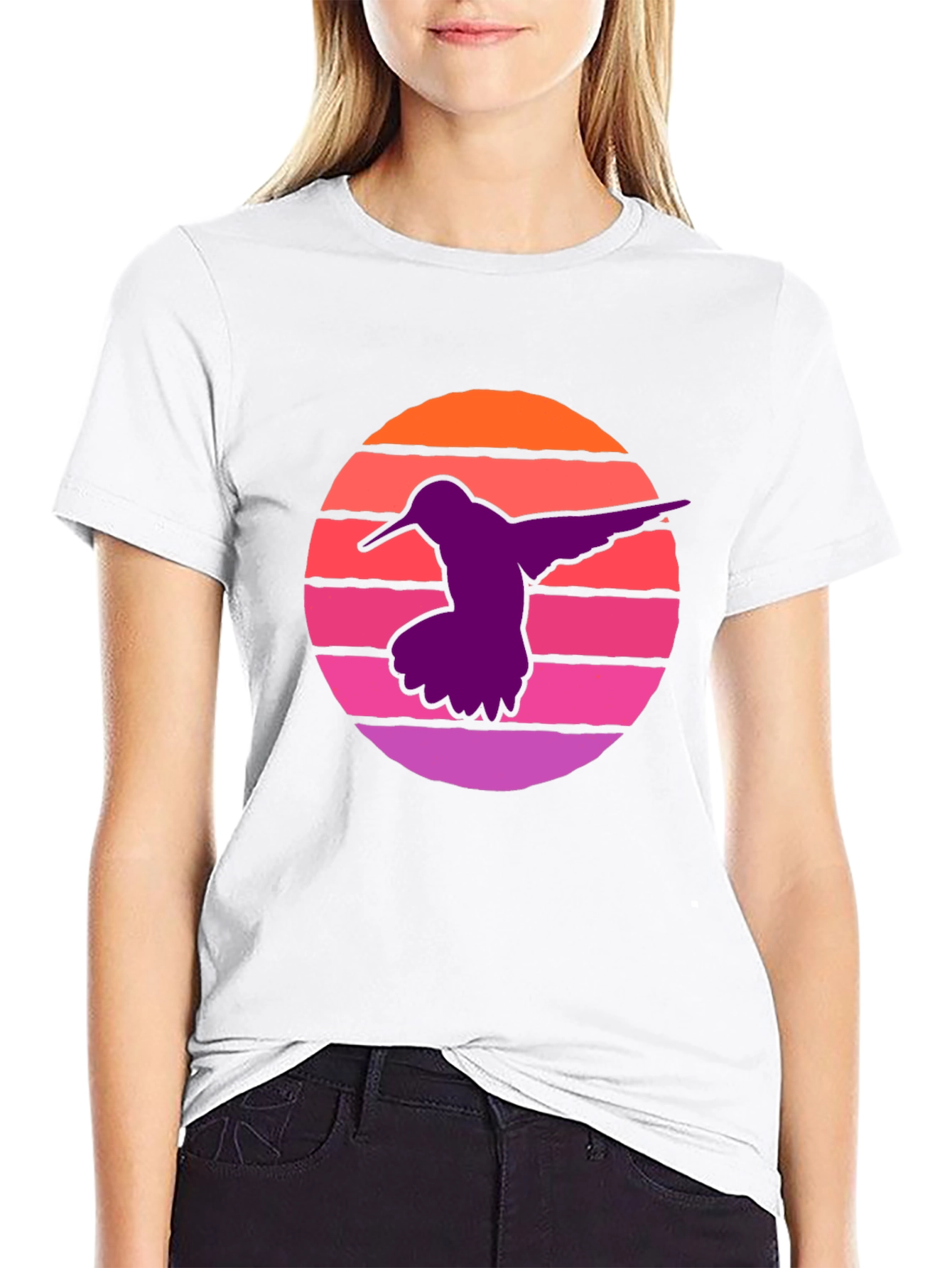 Black Hummingbird Sunset T-Shirt - Retro Style Black Tee view 9