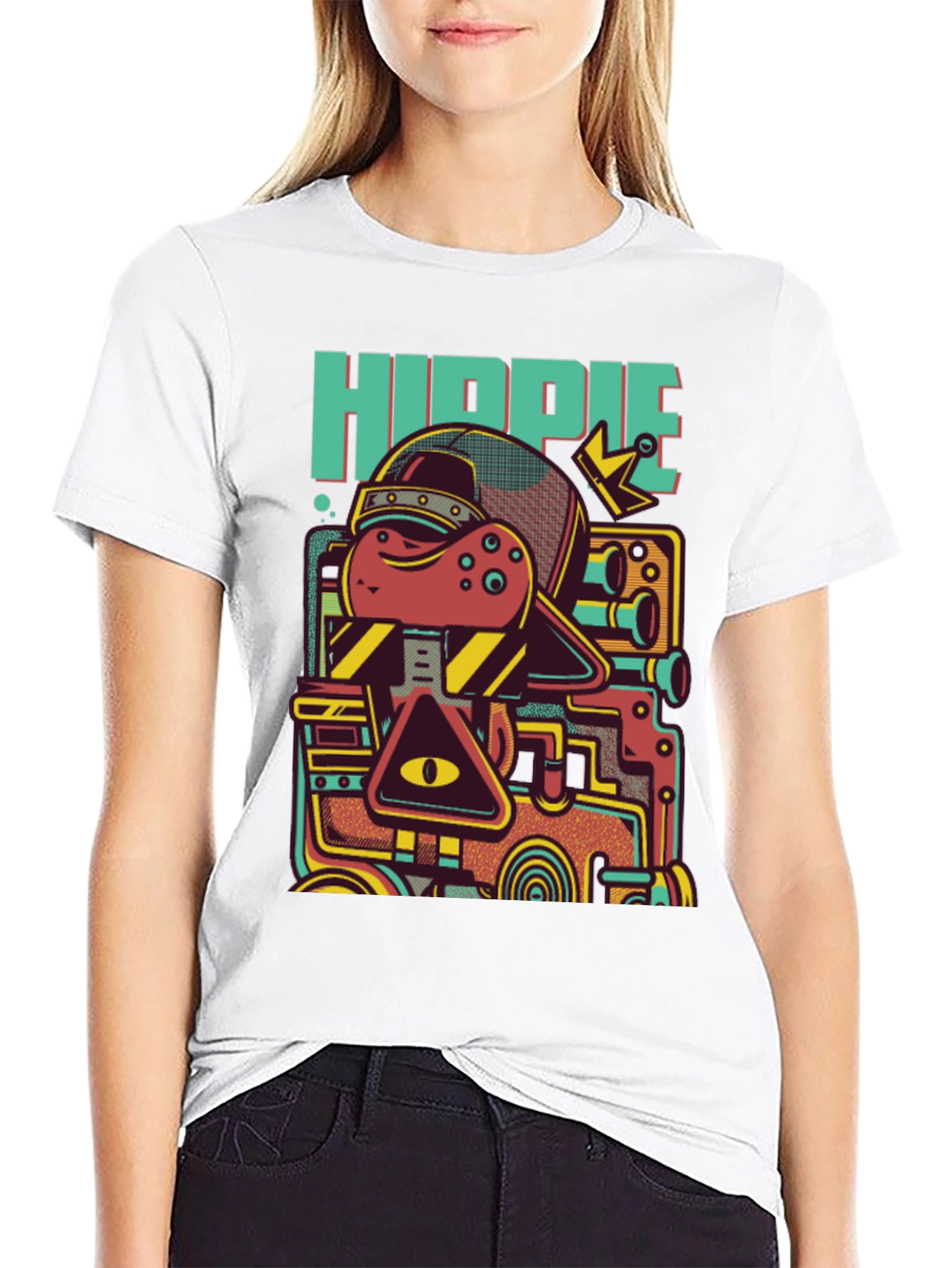 Black Hippie Robot Black Graphic T-Shirt view 9