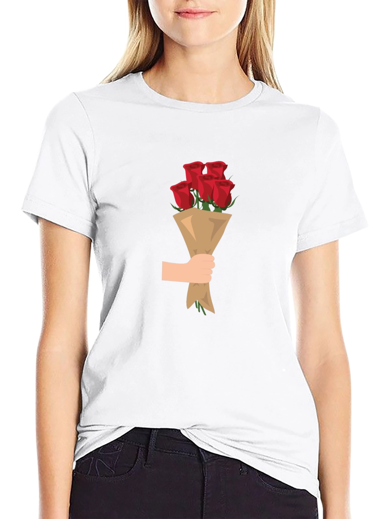 Black Black T-Shirt with Roses Bouquet Graphic view 9