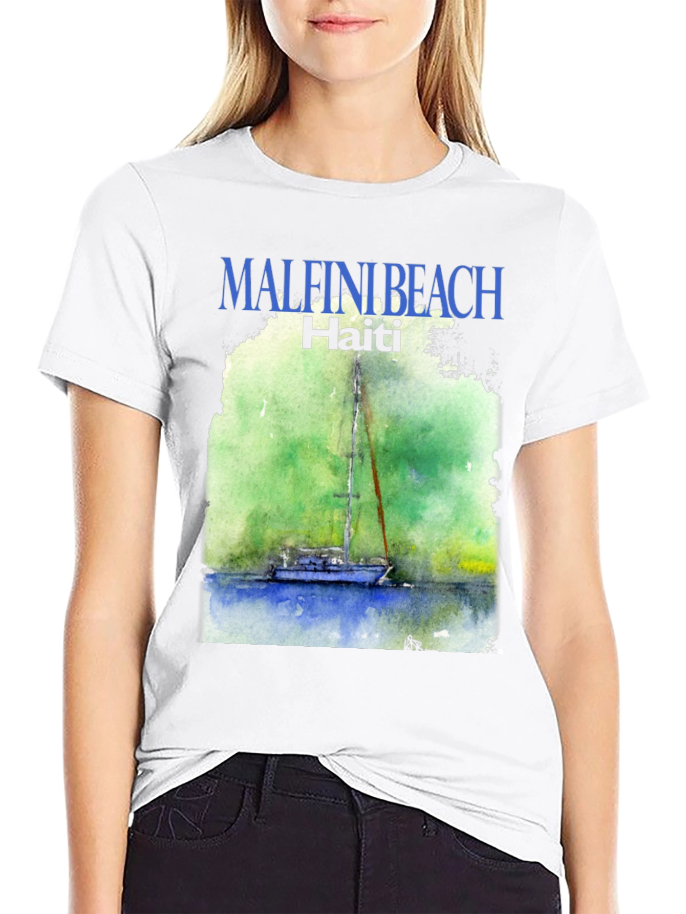 Black Malfini Beach Haiti T-Shirt - Sailboat Graphic Tee view 9