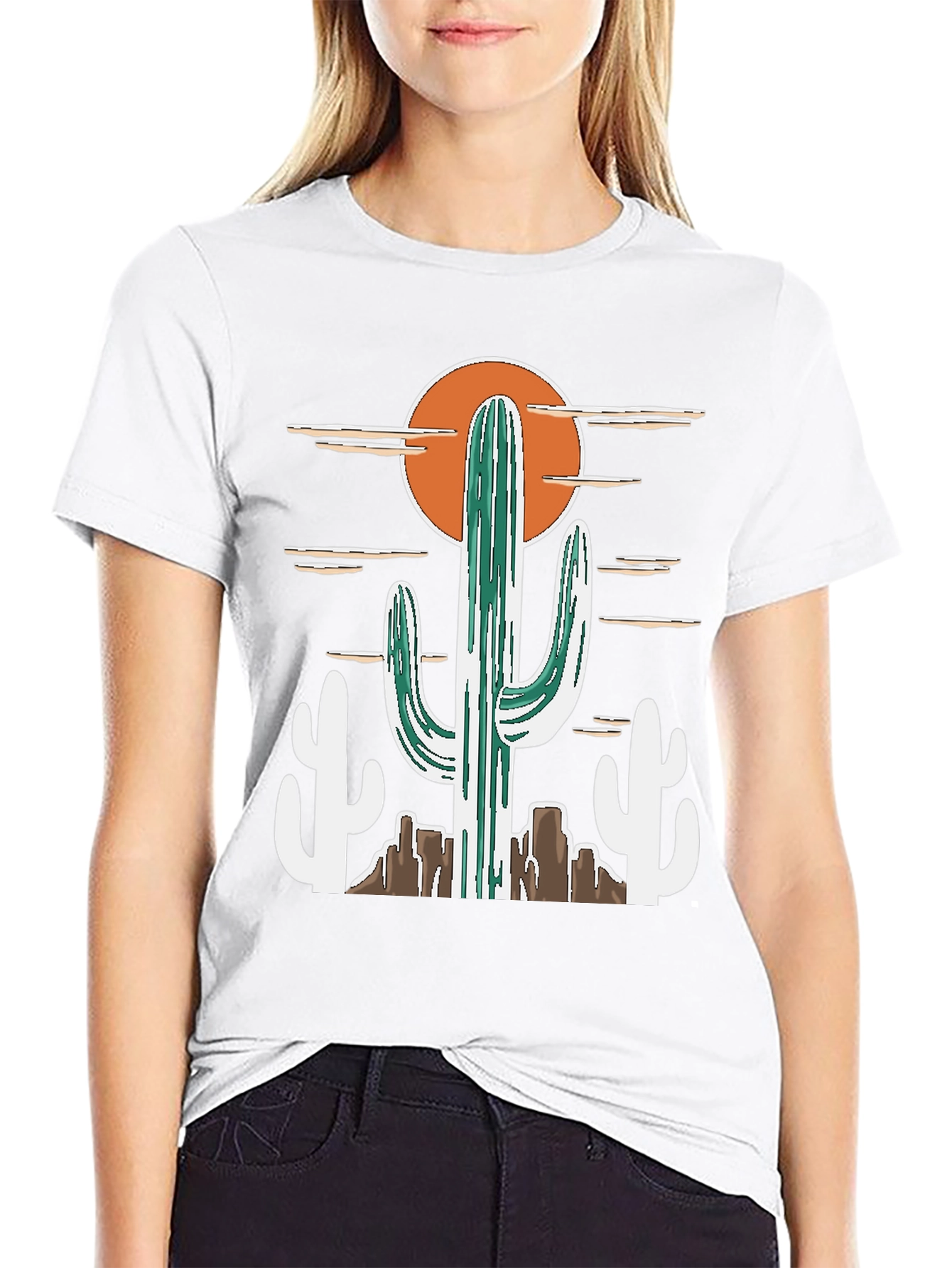 Black Desert Cactus Graphic Tee - Western Style Cotton T-Shirt view 9