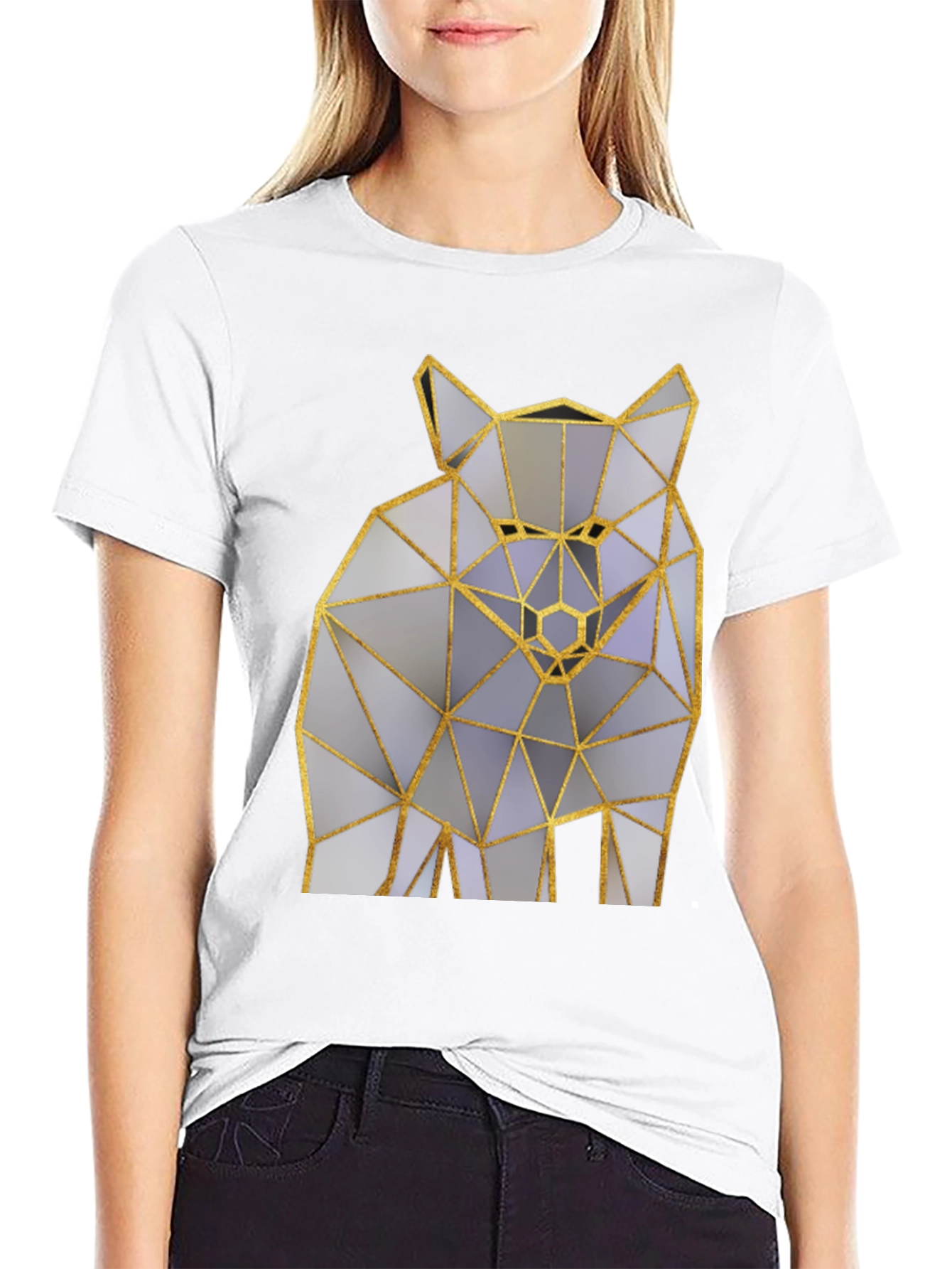 Black Geometric Wolf Graphic Tee - Modern Art Shirt view 9