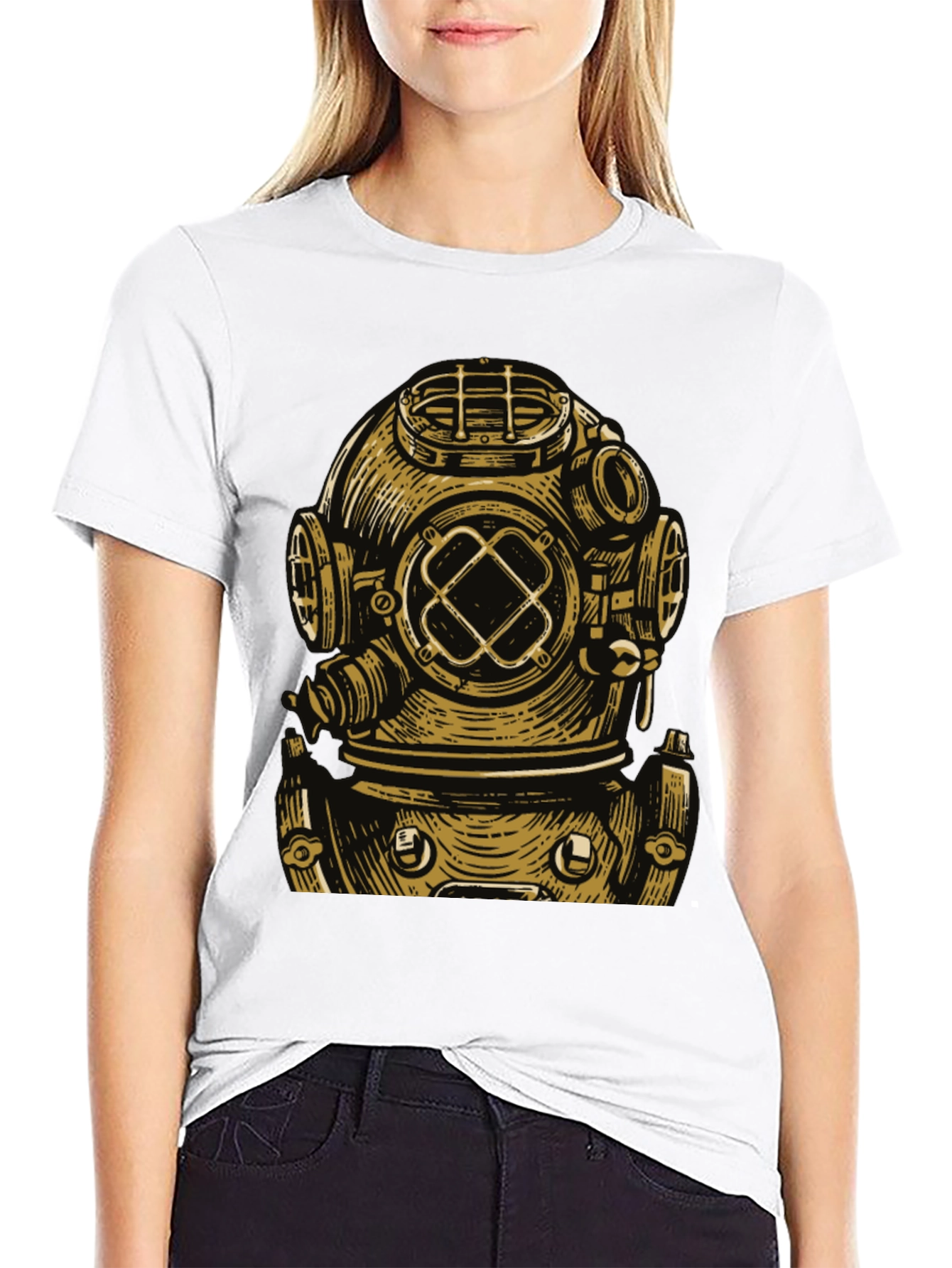 Black Diver Helmet Graphic Tee - Vintage Style view 9