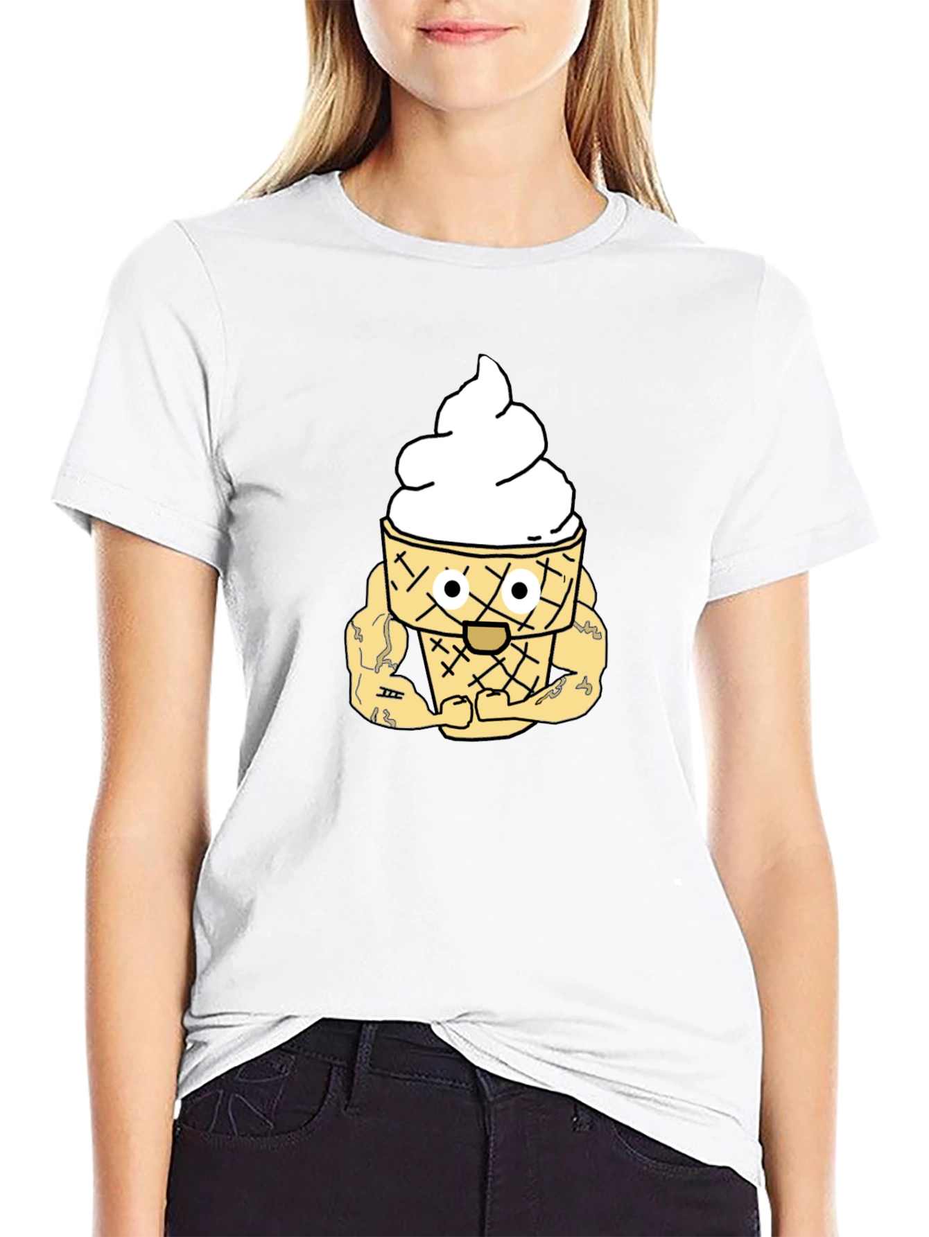 Black Ice Cream Cone Cartoon Graphic T-Shirt view 9