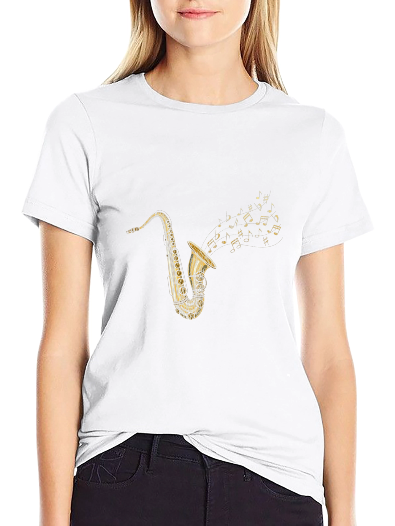 Black Saxophone Music T-Shirt - Classic Style view 9