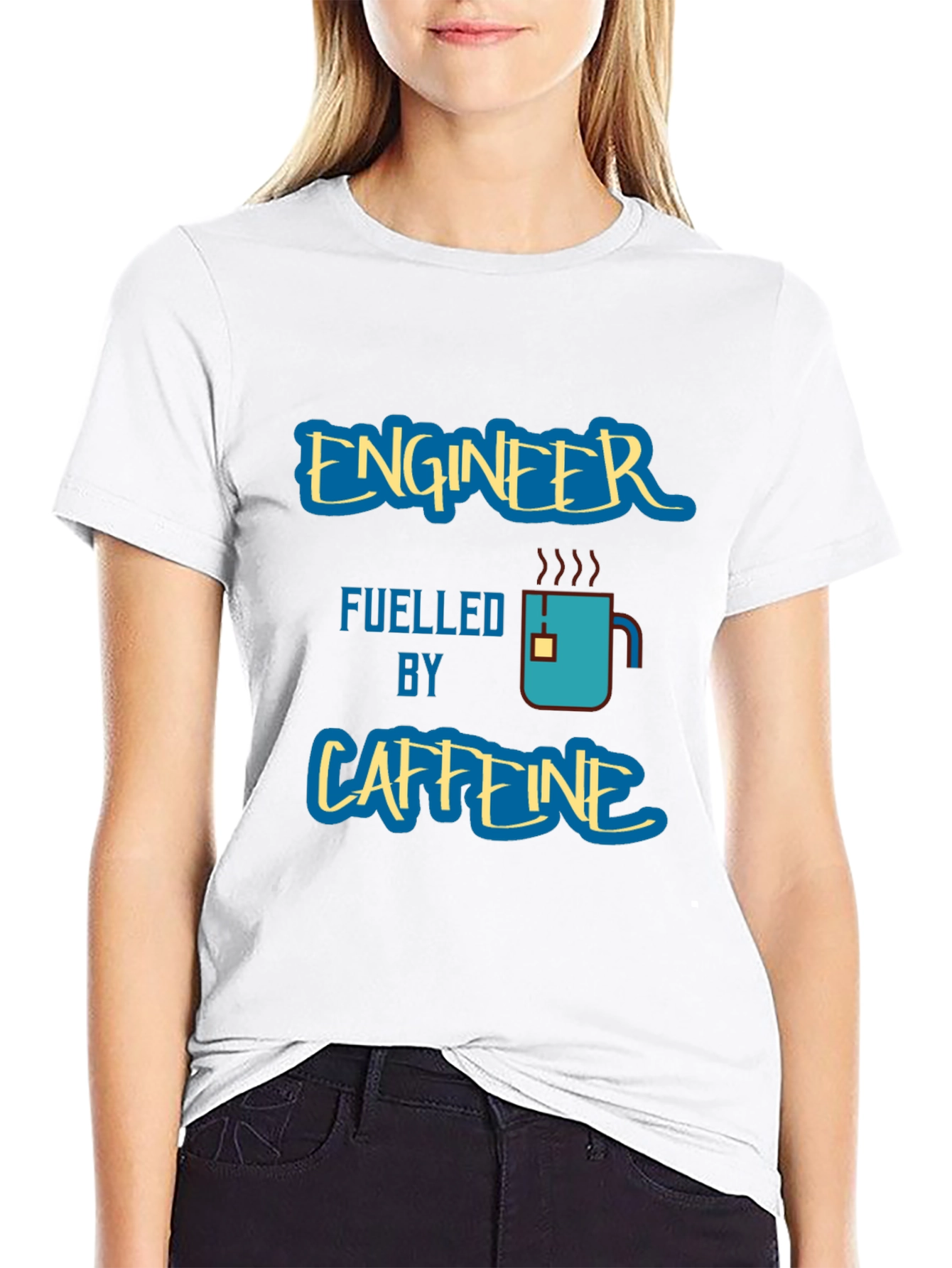 Black Engineer Fuelled by Caffeine Graphic T-Shirt view 9