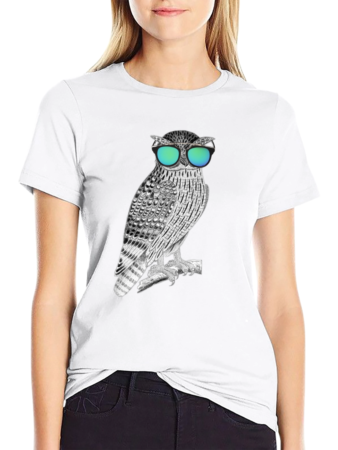 Black Cool Owl Graphic Tee - Black Cotton Blend view 9