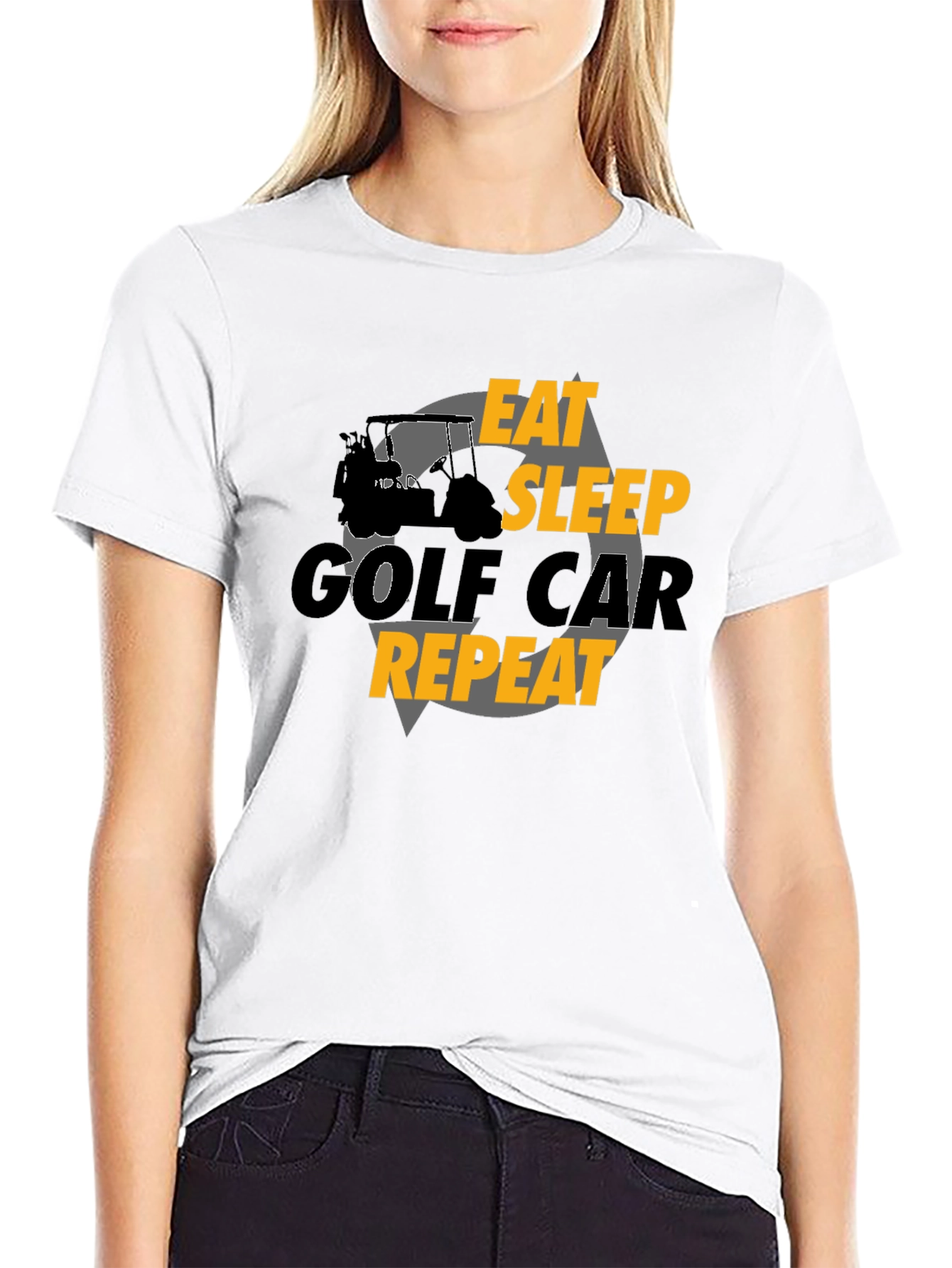 Black Eat Sleep Golf Car Repeat Black Graphic Tee view 9
