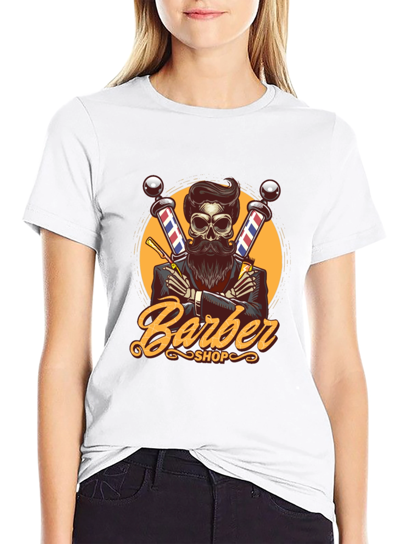 Black Barber Shop Skeleton Graphic Tee view 9