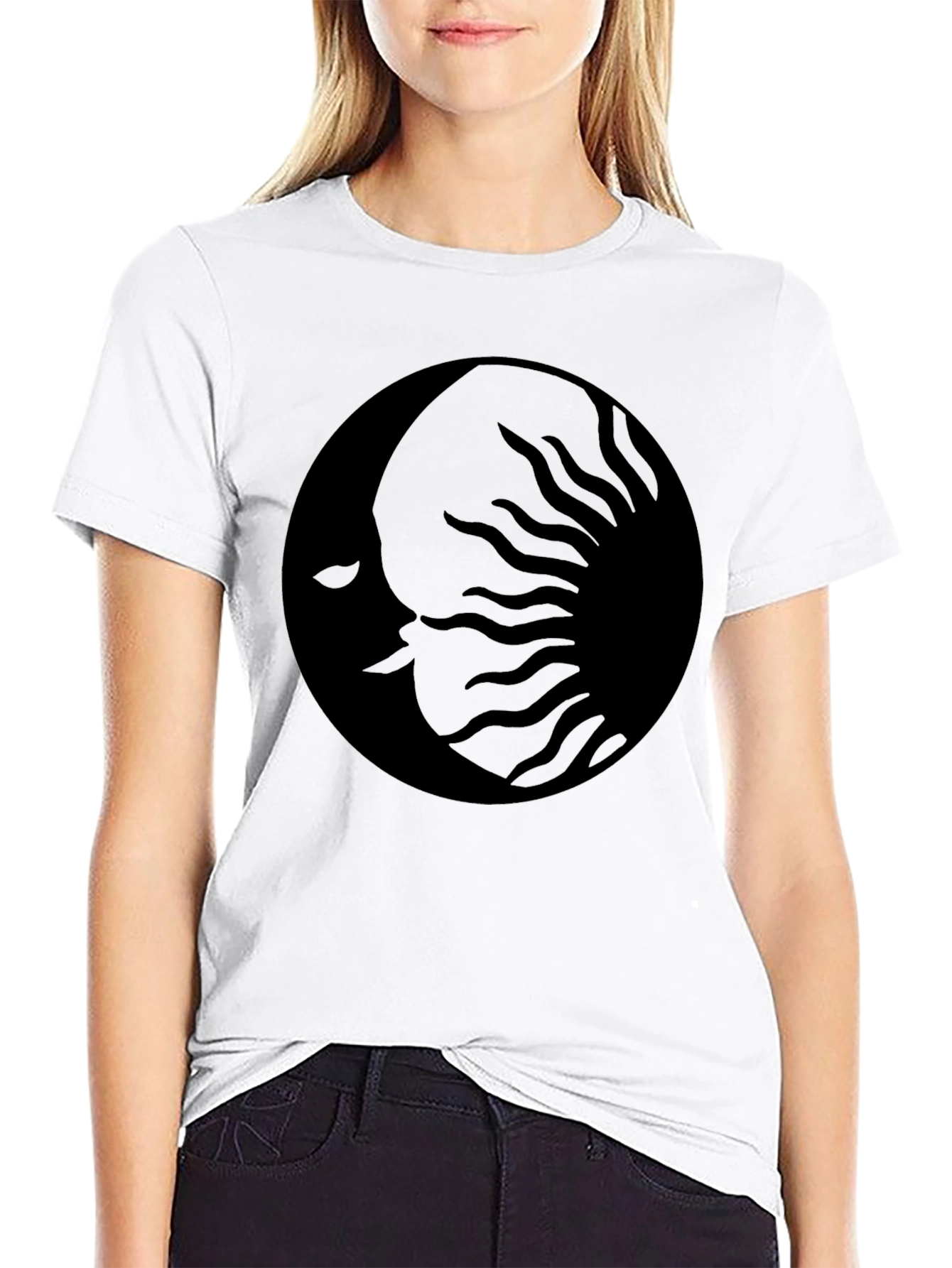 Black Celestial Moon Sun Graphic Black T-Shirt view 9