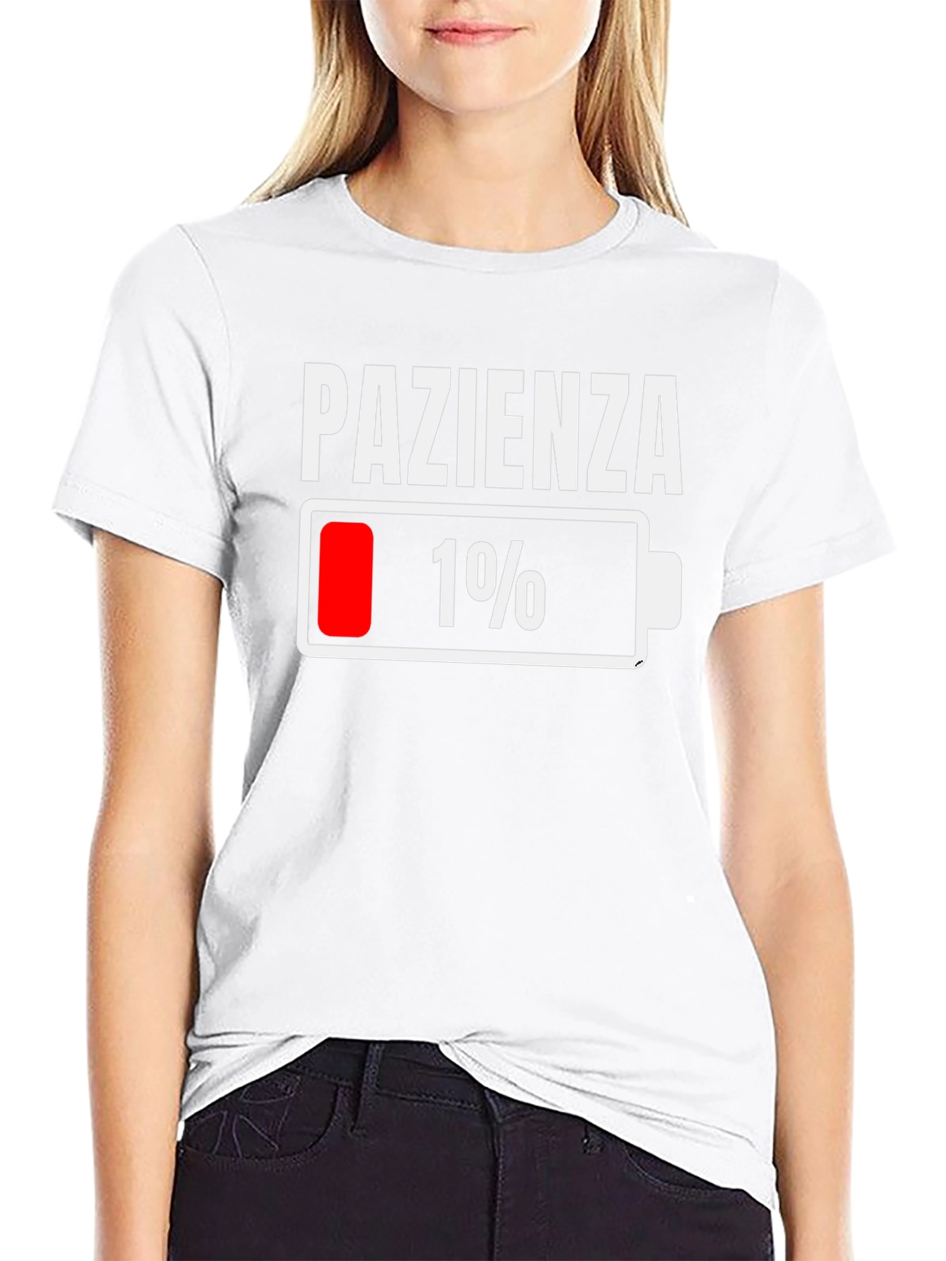 Black Pazienza Low Battery Funny Graphic T-Shirt view 9