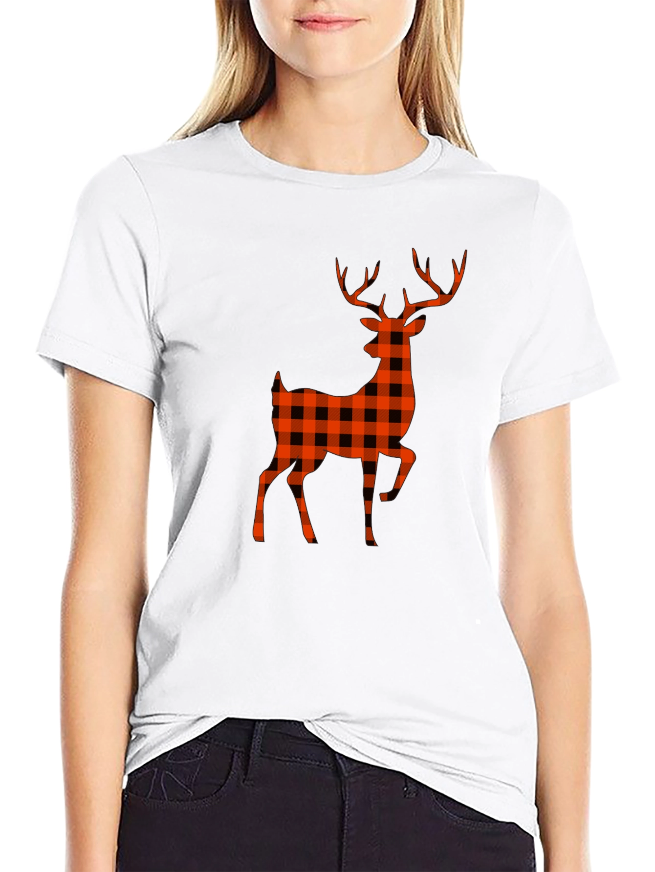 Black Buffalo Plaid Deer Graphic Tee - Black view 9
