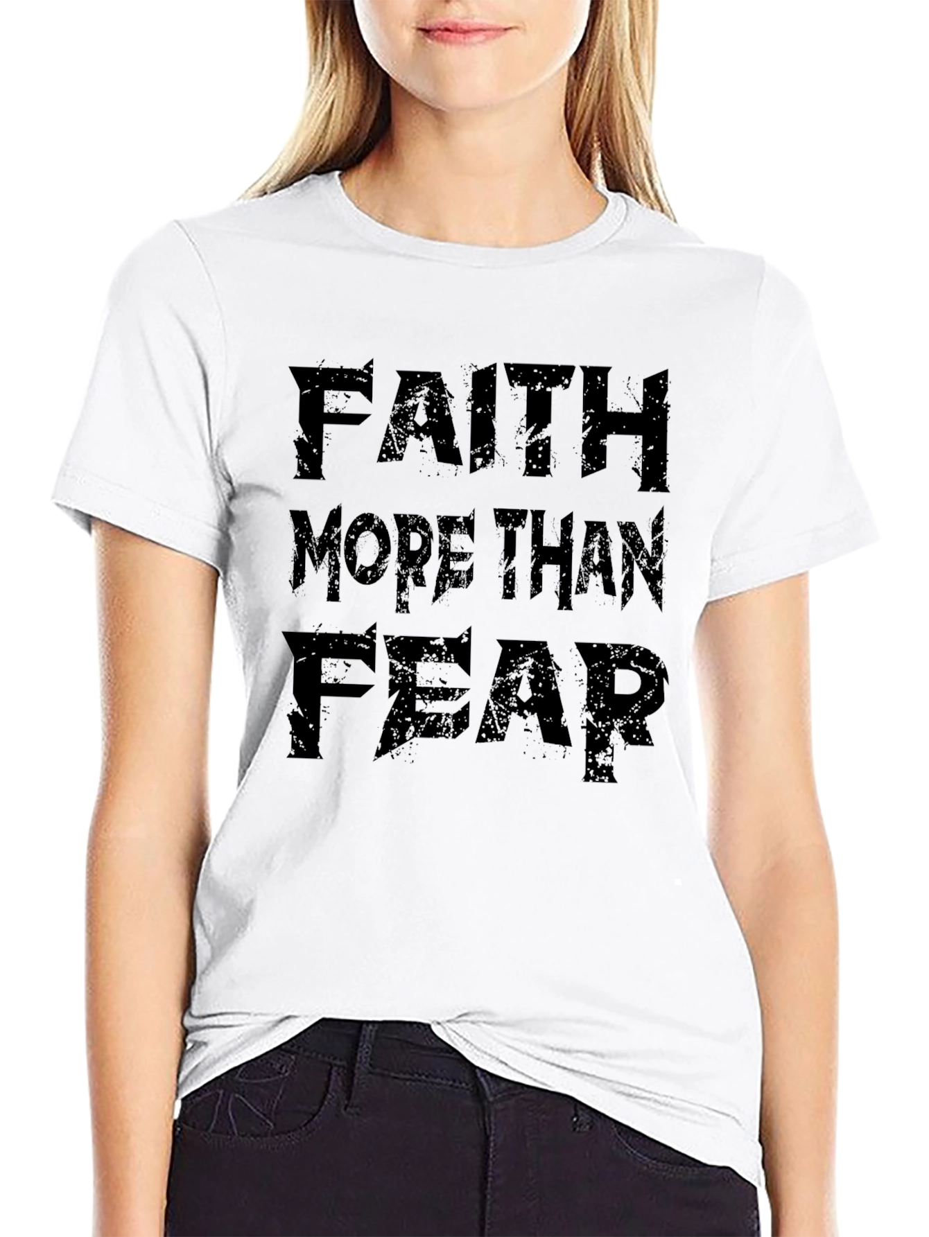 Black Faith More Than Fear Black Graphic T-Shirt view 9