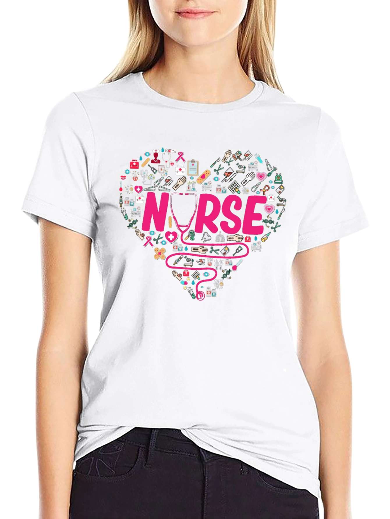 Black Nurse Heart Graphic T-Shirt - Medical Professional Apparel view 9