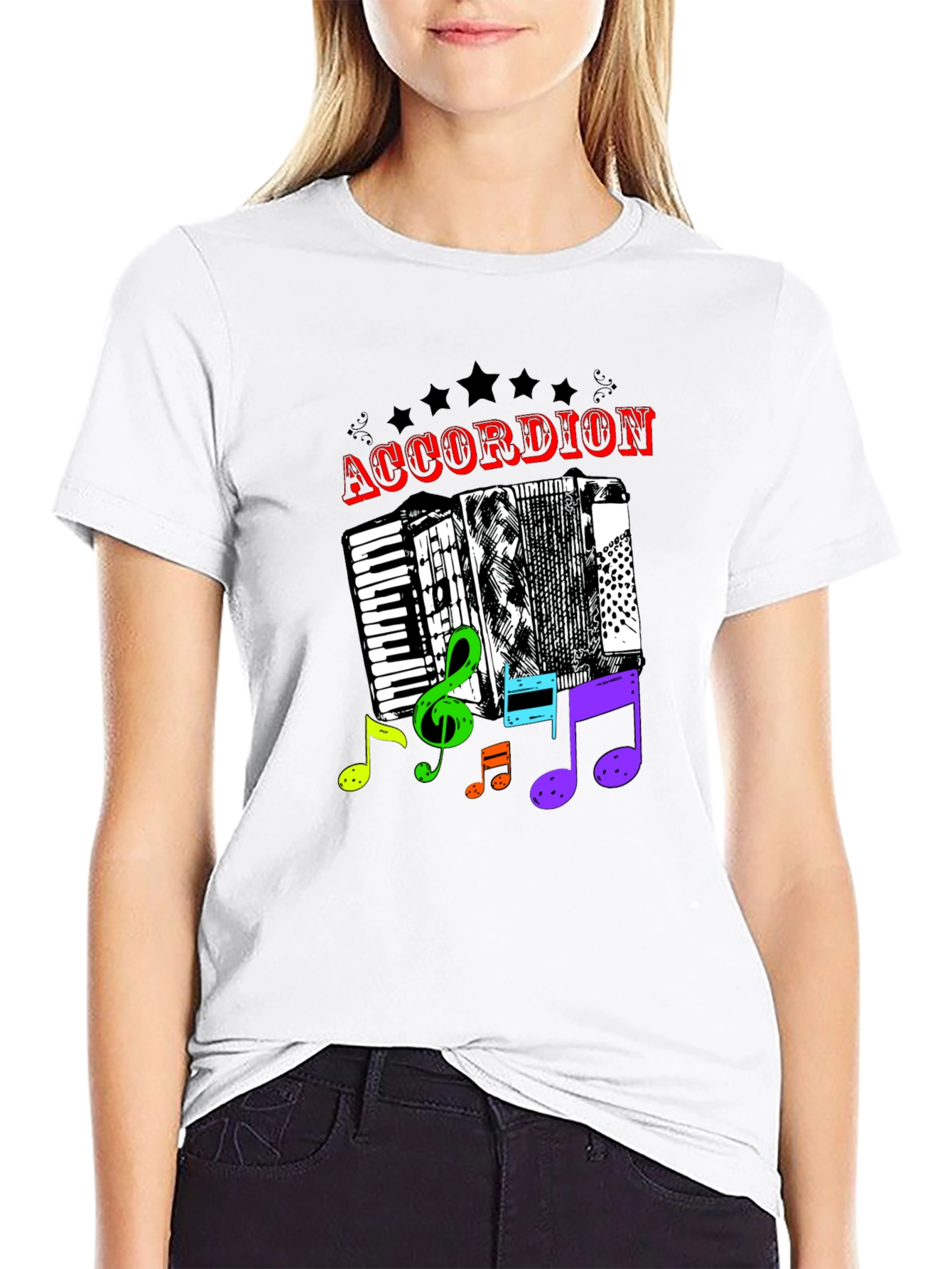 Black Accordion & Music Notes Graphic T-Shirt - Unisex view 9