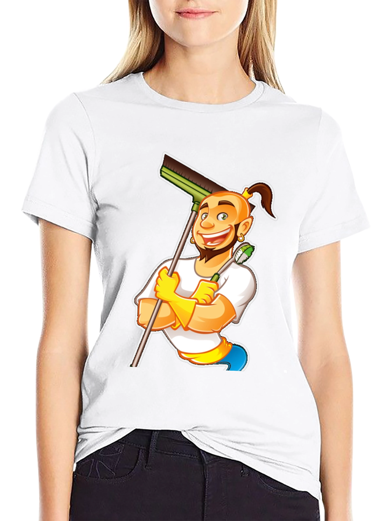 Black Funny Cleaning Cartoon T-Shirt view 9