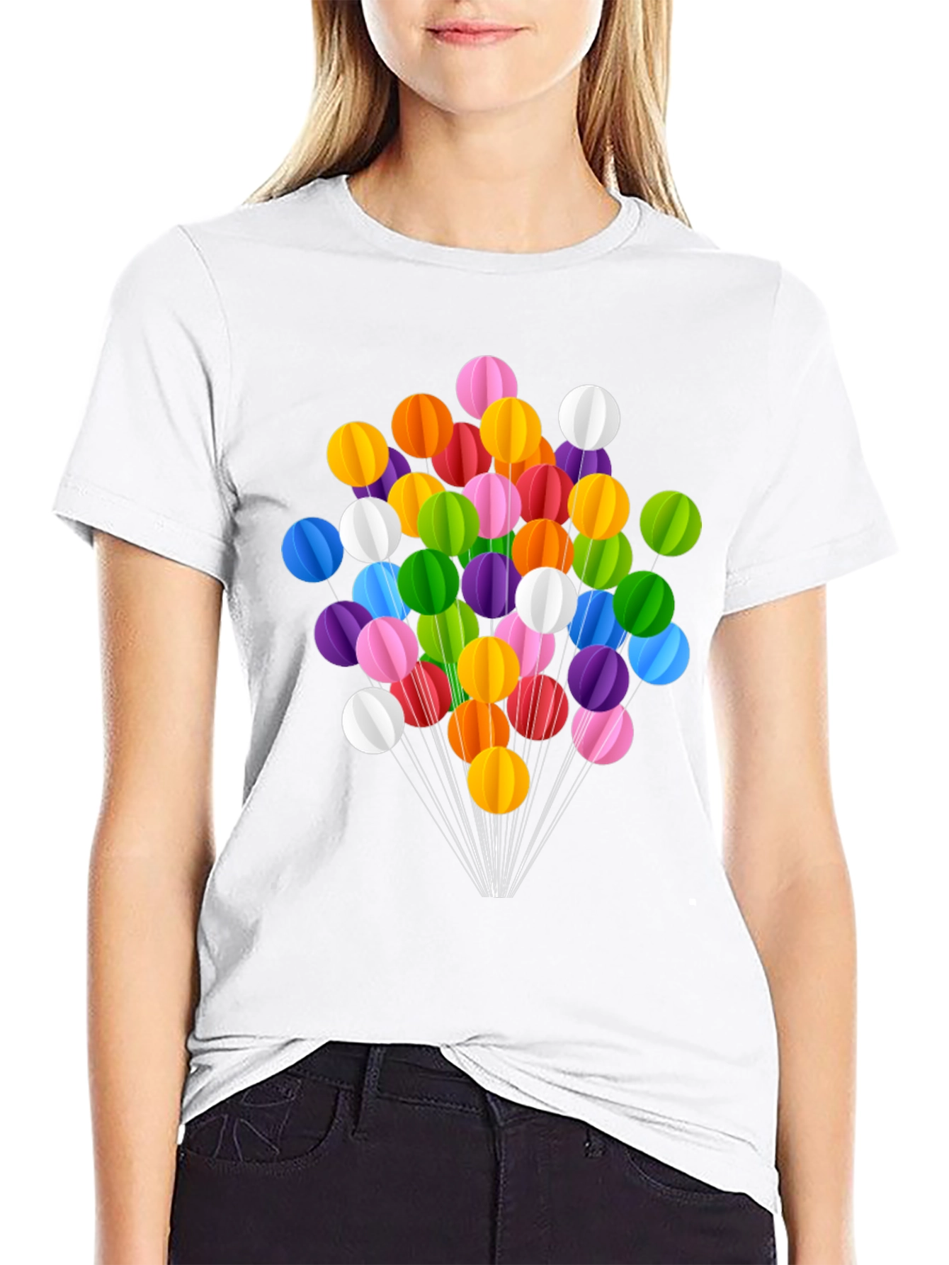 Black Colorful Balloon Graphic Black T-Shirt view 9