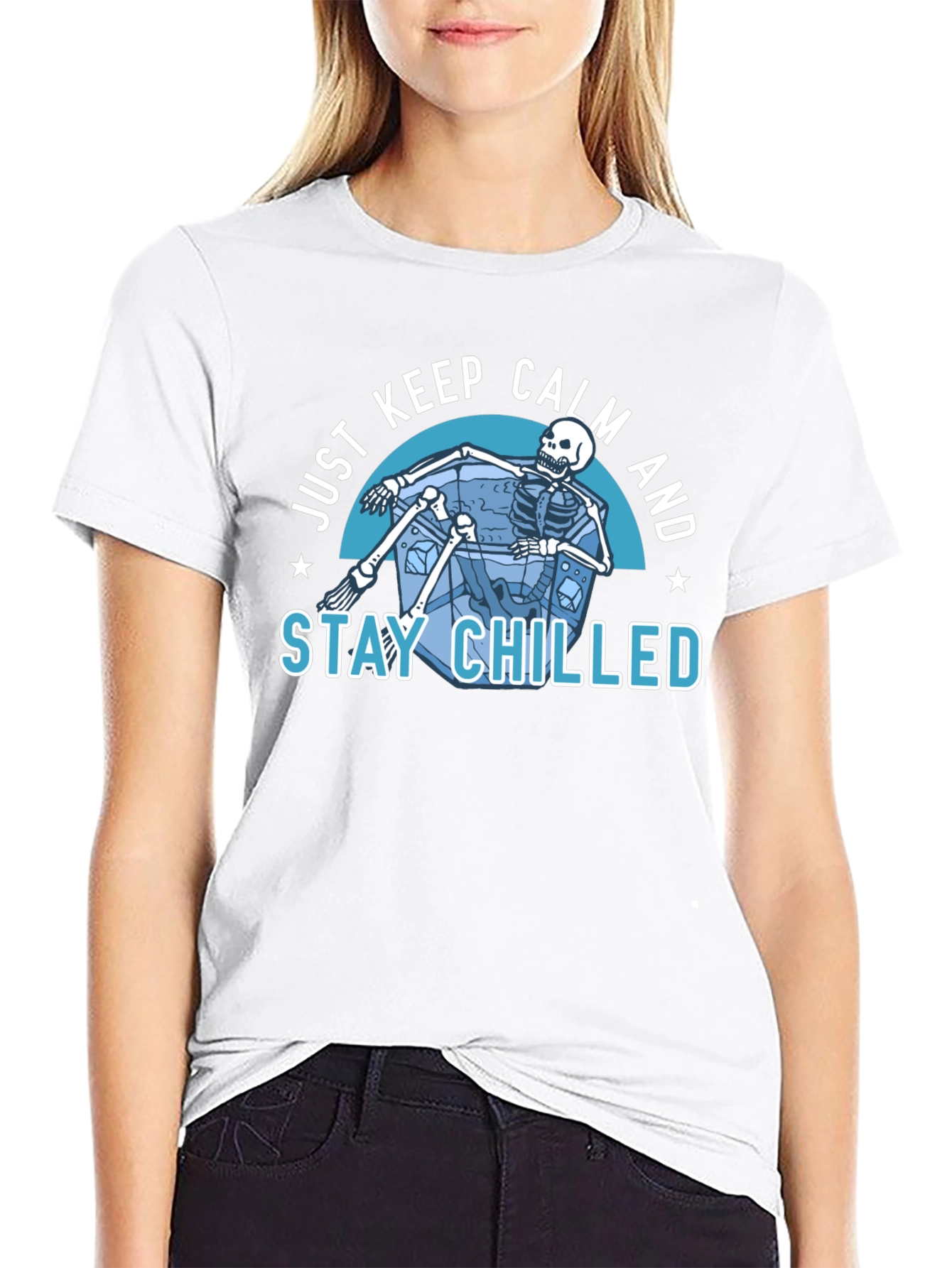 Black Just Keep Calm & Stay Chilled Skeleton T-Shirt view 9