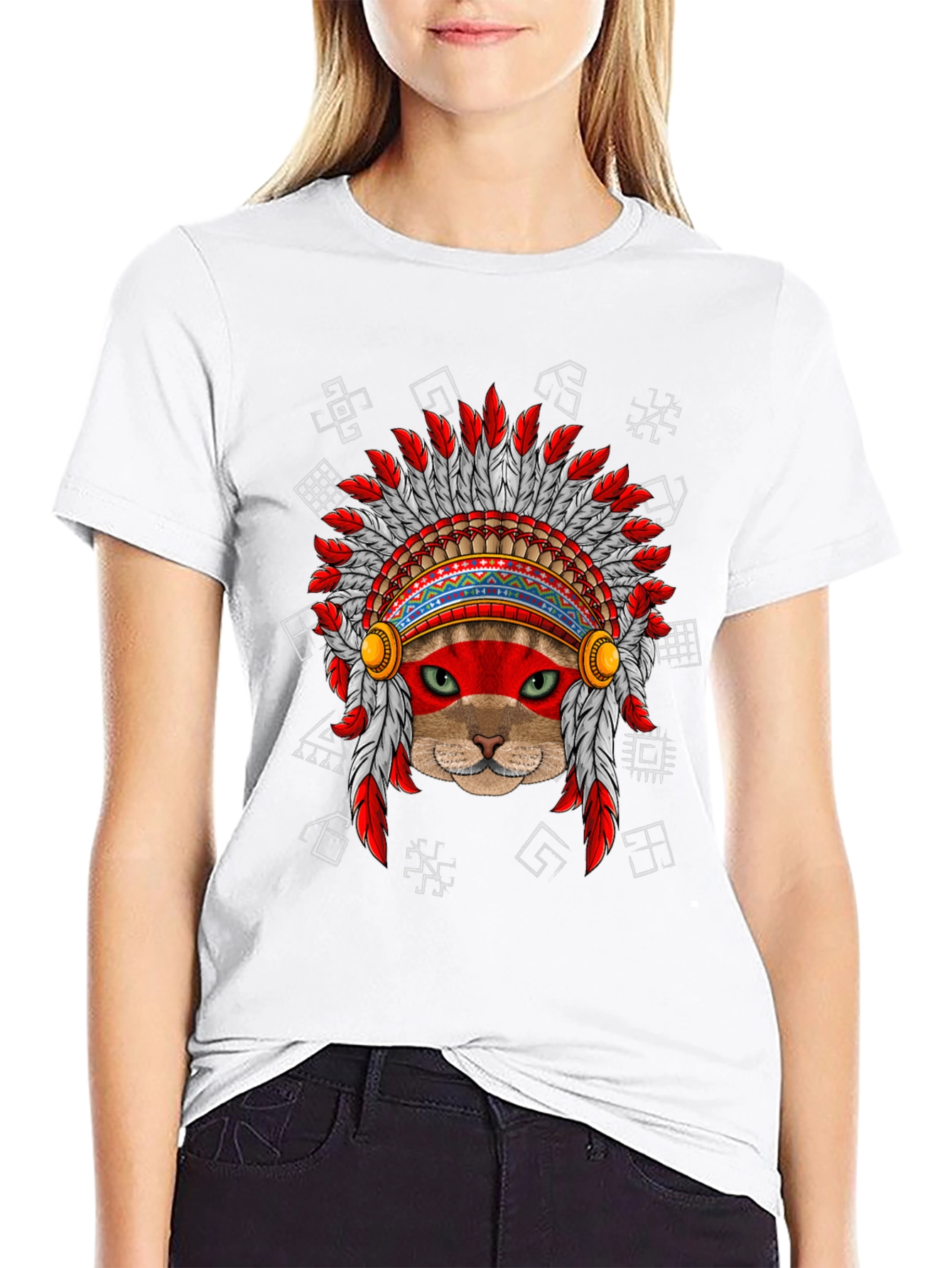 Black Native American Cat T-Shirt view 9