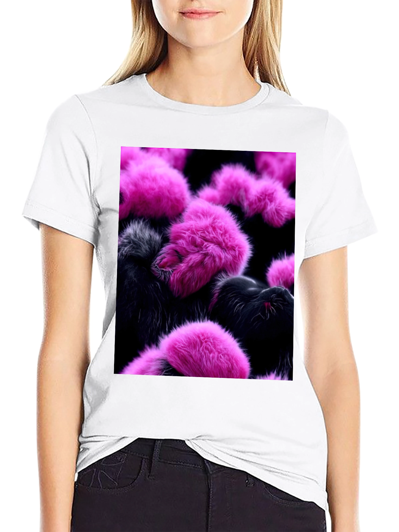 Black Fluffy Pink and Black T-Shirt view 9