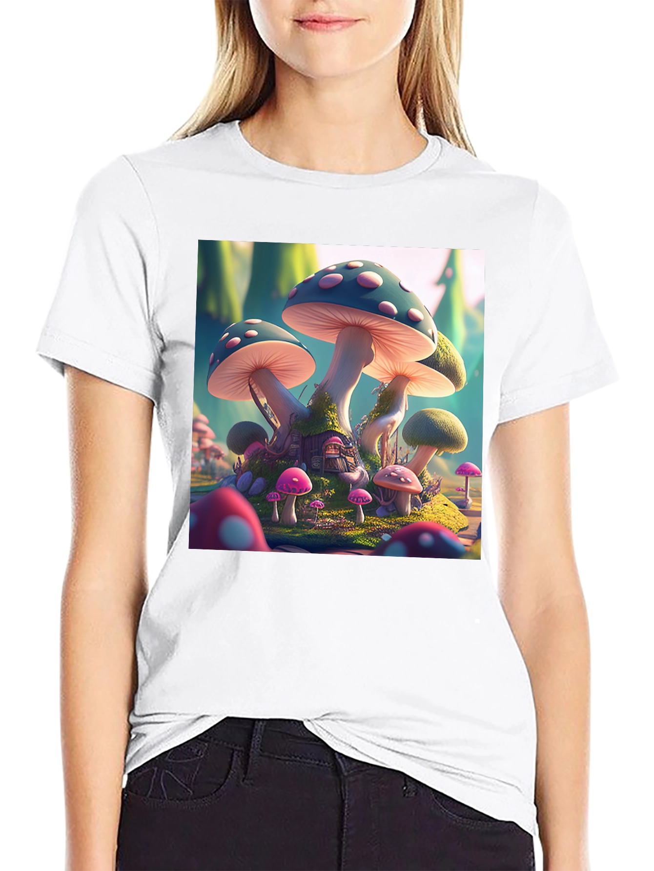 Black Magical Mushroom House T-Shirt view 9