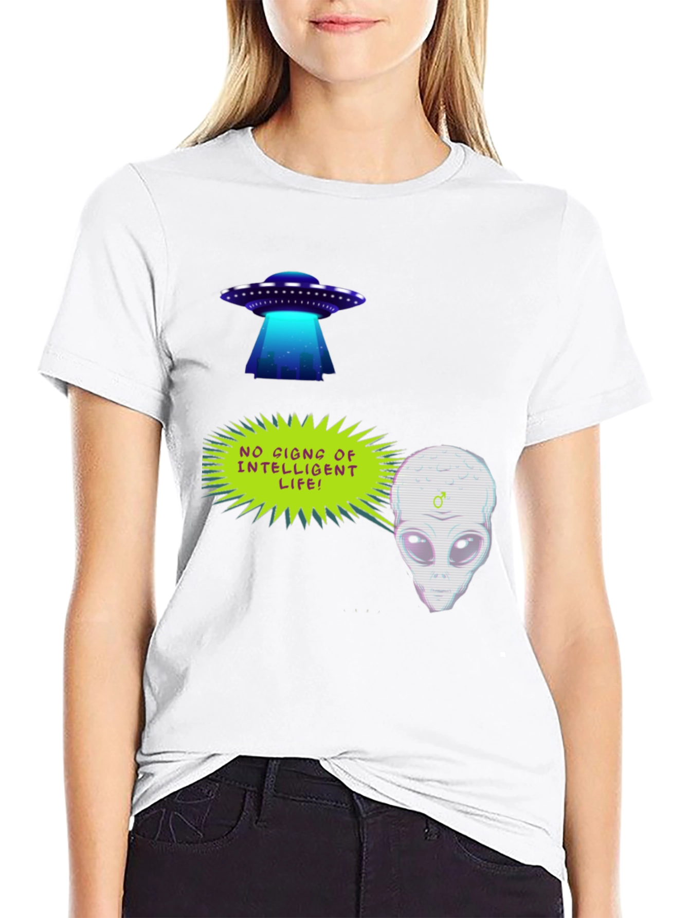 Black UFO Alien Graphic T-Shirt - No Signs of Intelligent Life! view 9