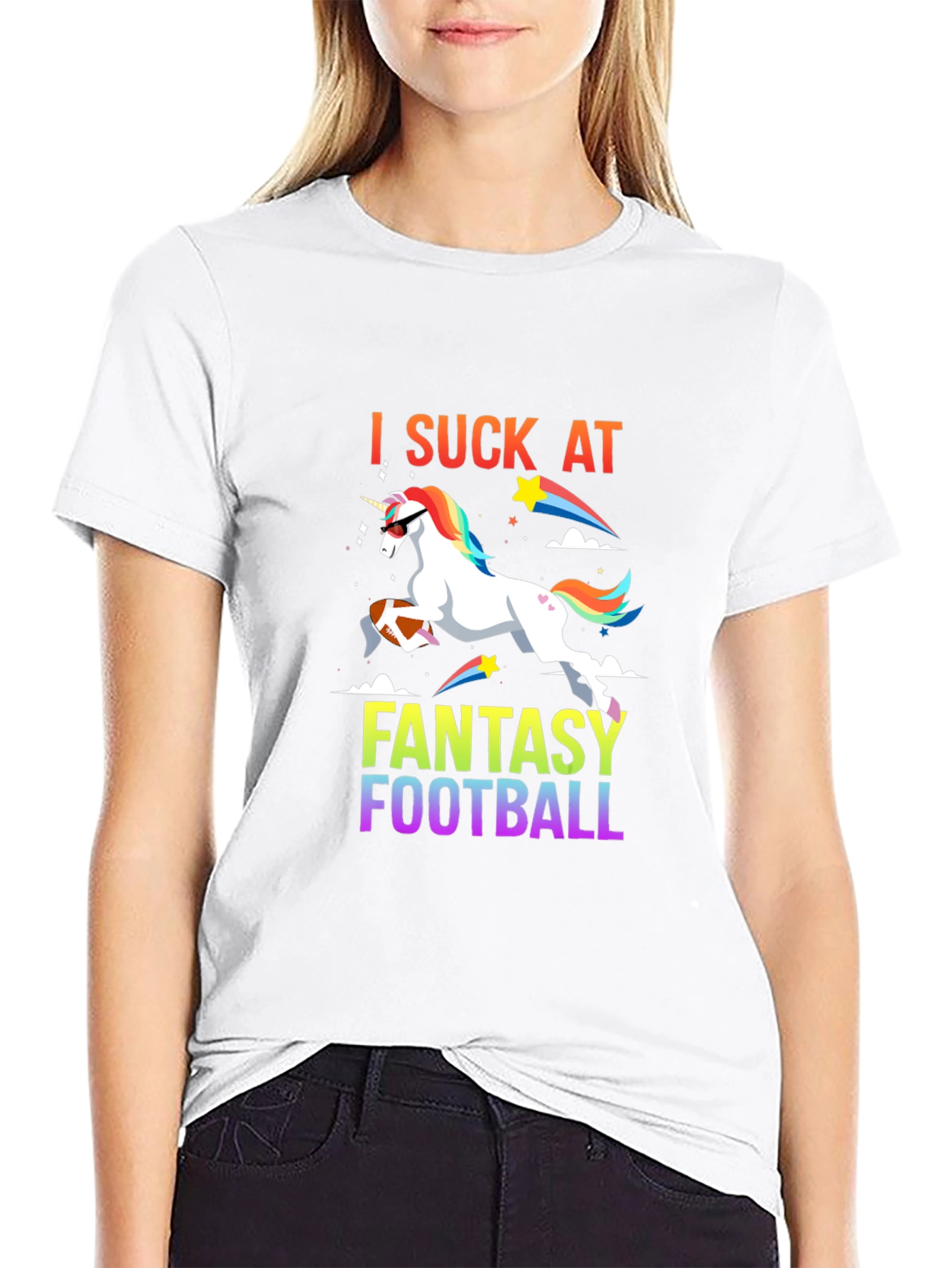Black I Suck at Fantasy Football Graphic T-Shirt view 9