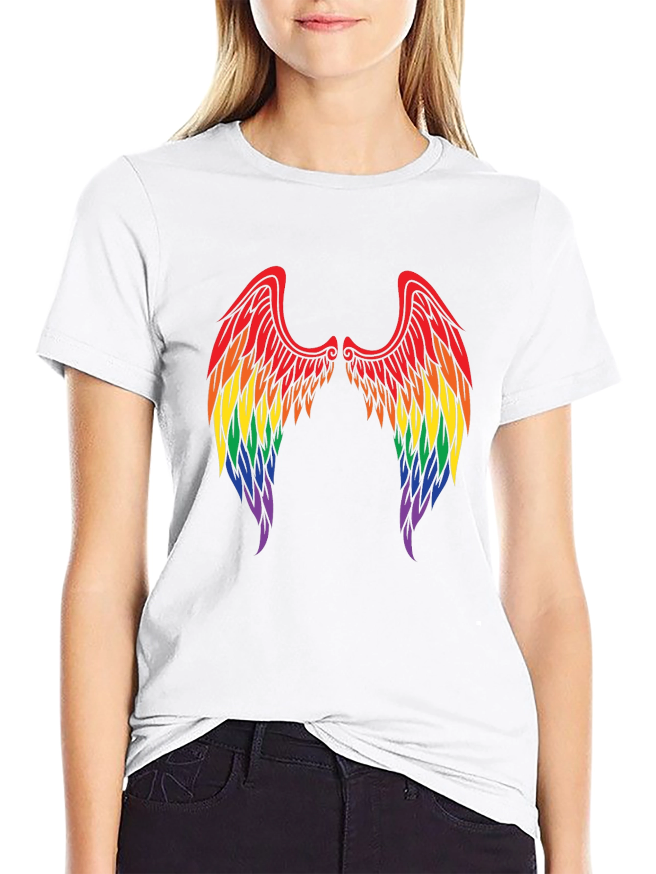 Black Rainbow Angel Wings T-Shirt - Pride Tee view 9