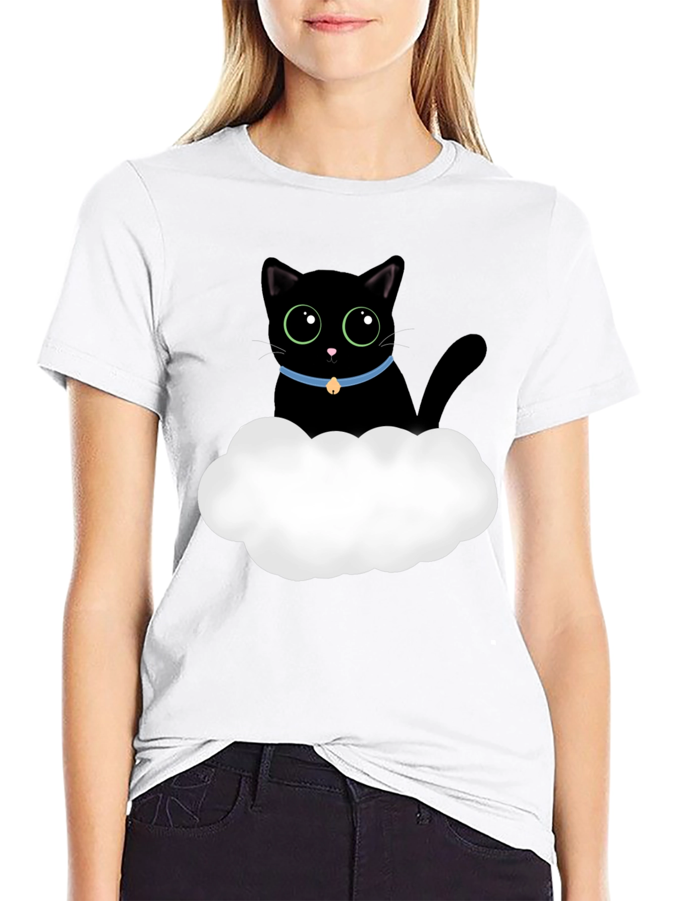 Black Cute Black Cat Cloud T-Shirt - Soft Cotton Tee view 9