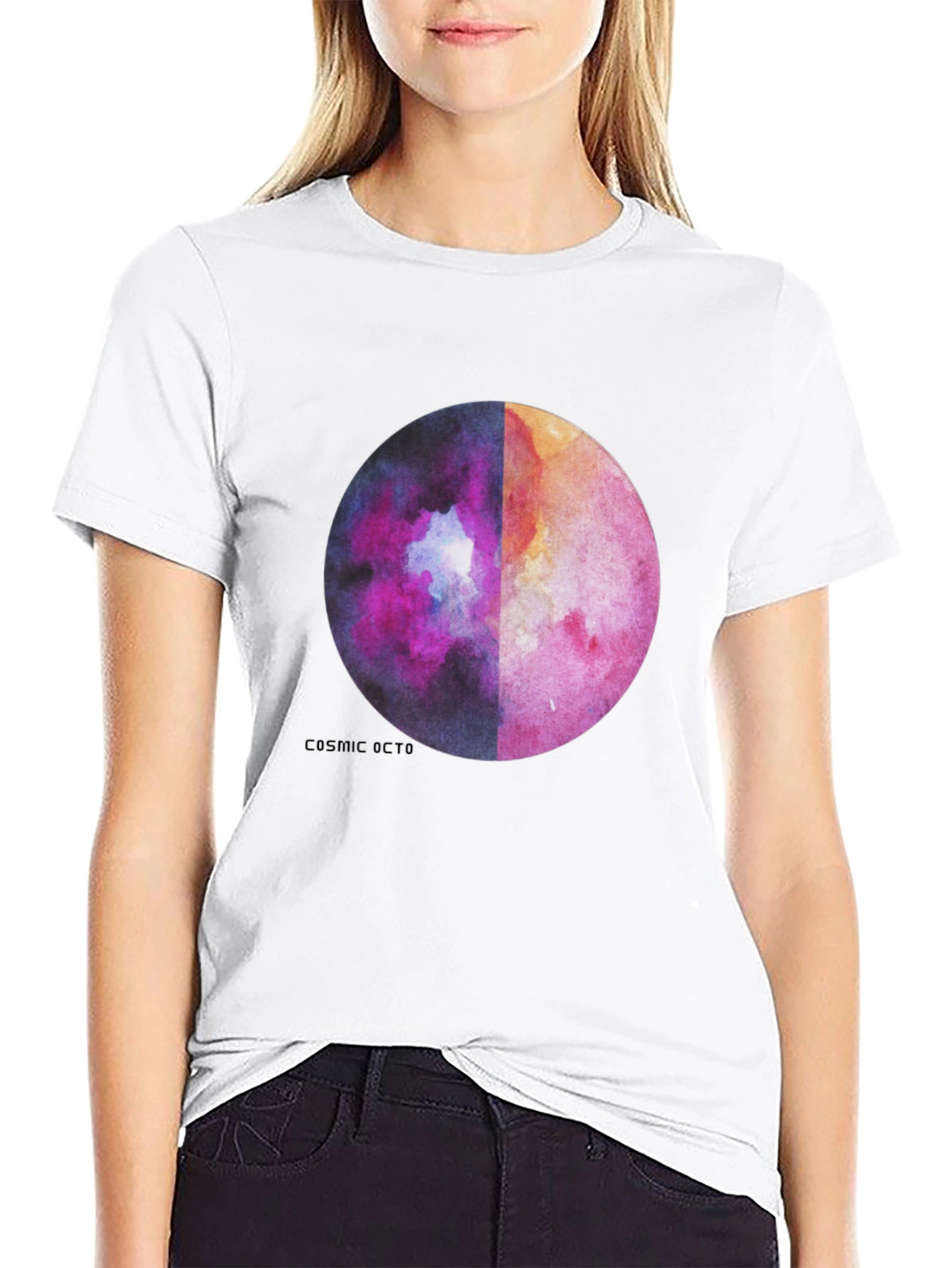 Black Cosmic Octo Moon Watercolor Graphic Tee view 9