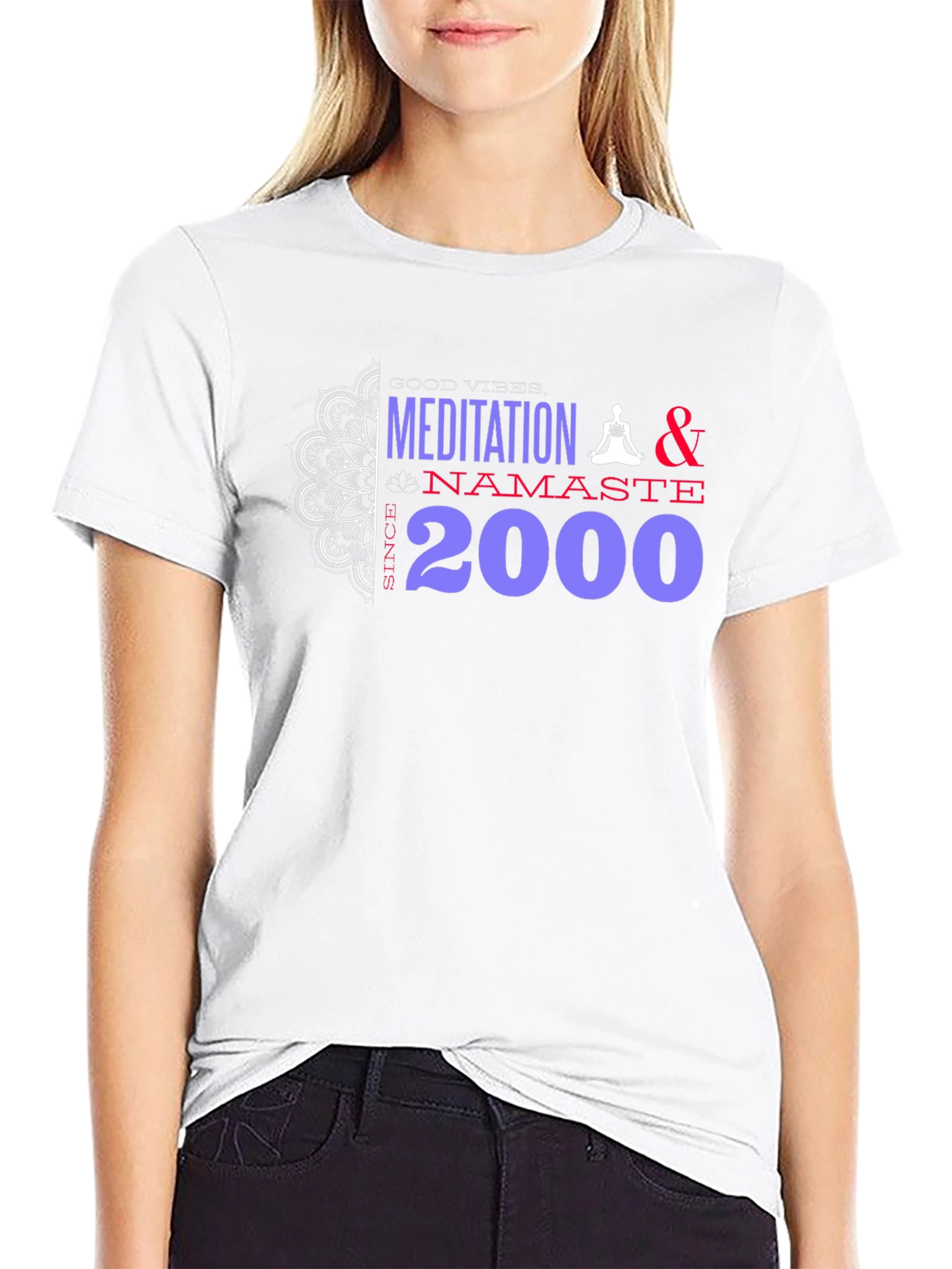 Black Meditation Namaste T-Shirt - Good Vibes Since 2000 view 9
