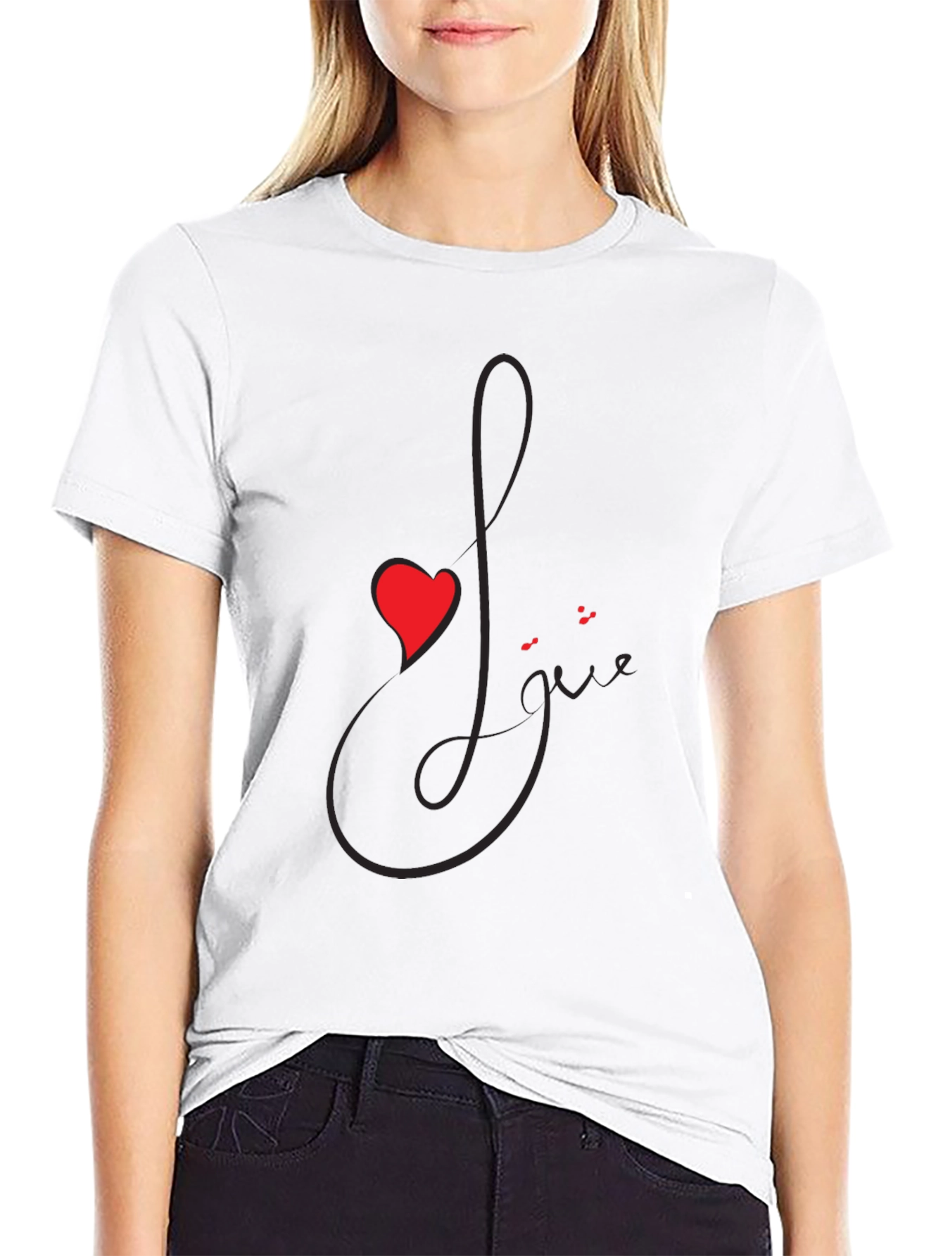 Black Love Script Black T-Shirt with Heart Accent view 9