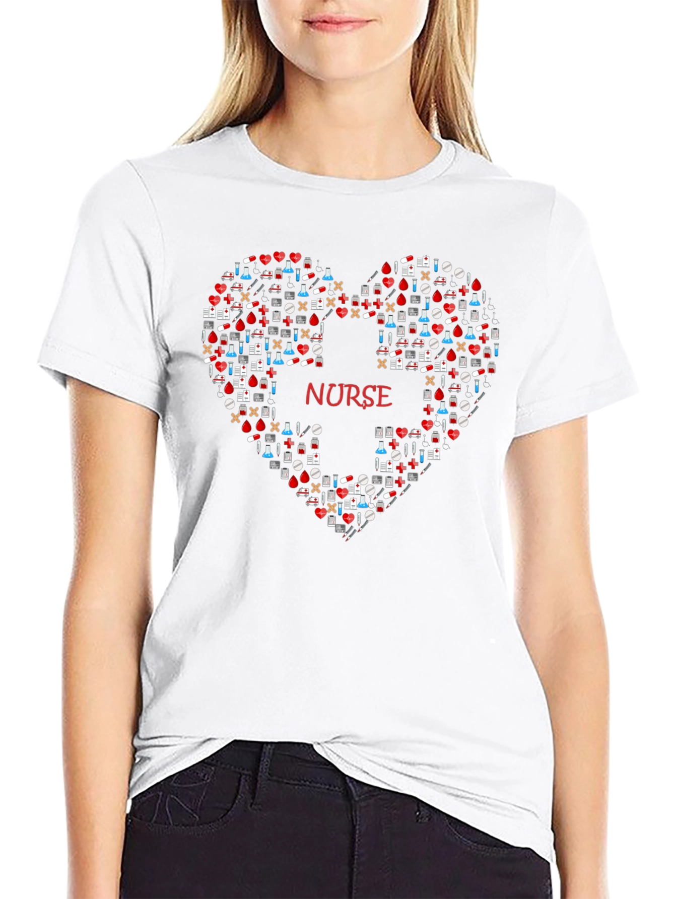Black Nurse Heart Graphic T-Shirt - Medical Appreciation Tee view 9