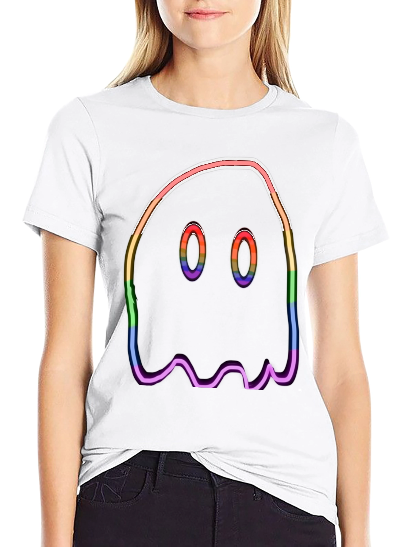 Black Rainbow Ghost Graphic Tee - Halloween Spooky Shirt view 9