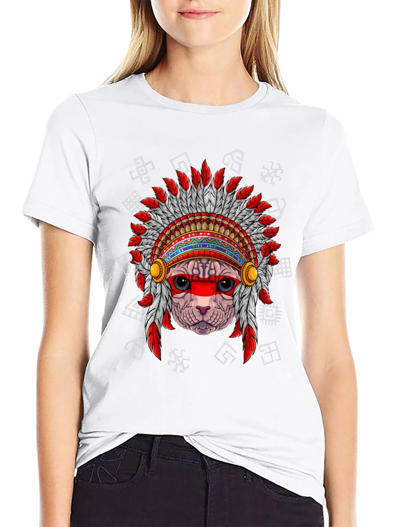Black Native American Cat T-Shirt, Unique Graphic Tee view 9