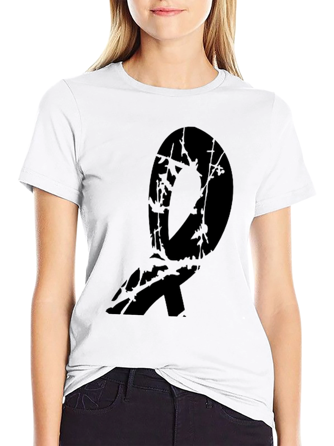 Black Abstract Branch Design Black T-Shirt view 9