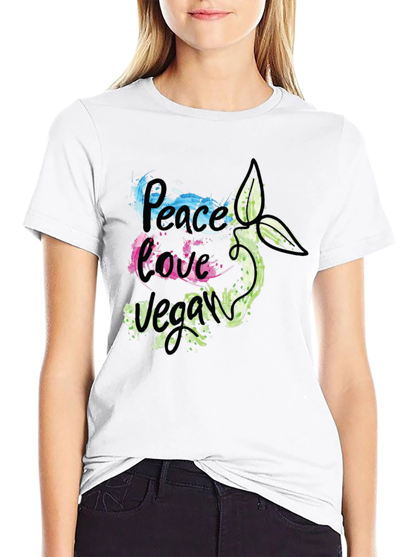 Black Peace Love Vegan Graphic T-Shirt view 9