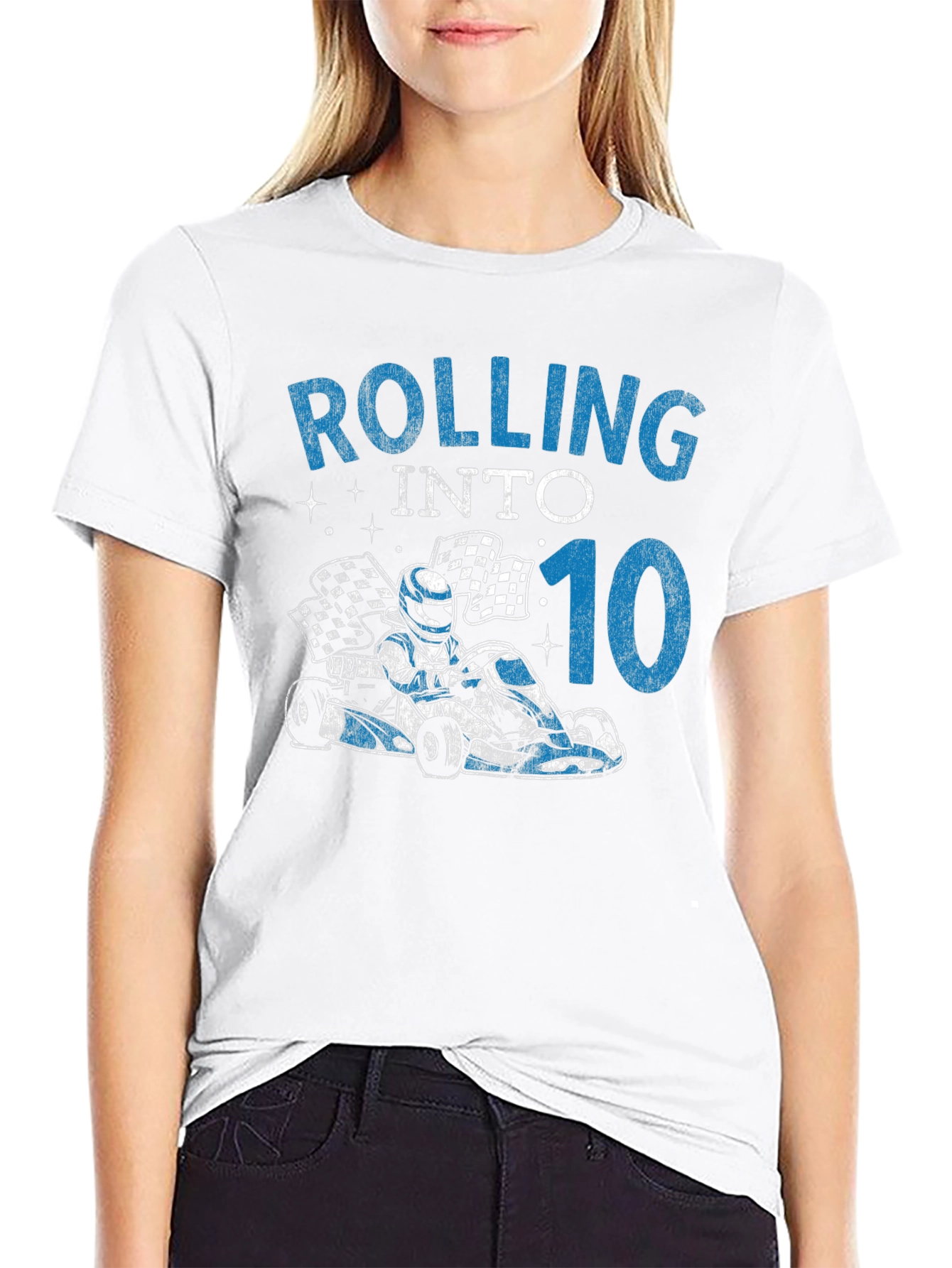 Black Rolling Into 10 Birthday T-Shirt Go Kart Racing Tee view 9