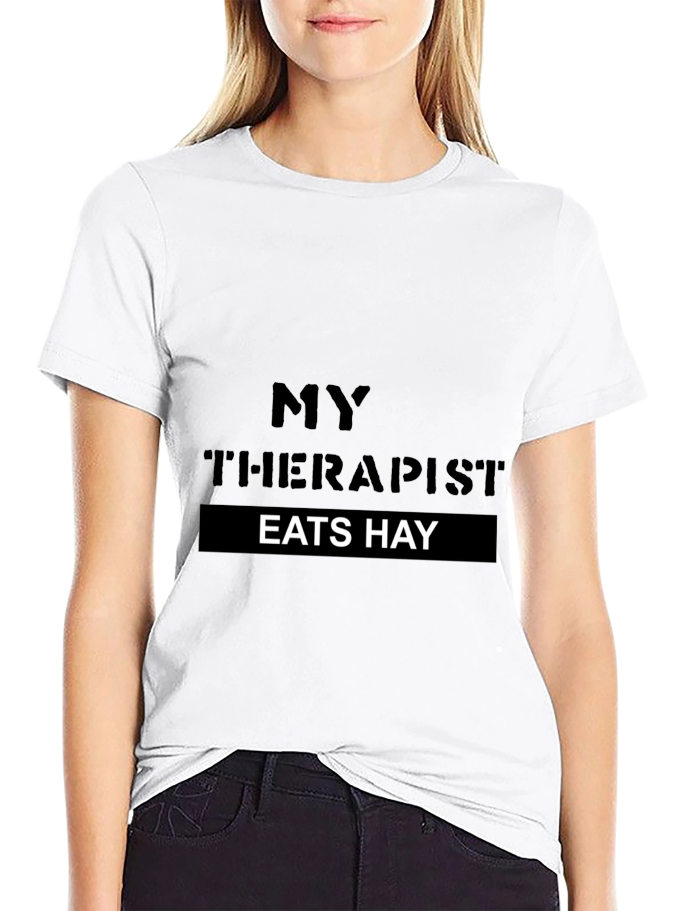 Black My Therapist Eats Hay Novelty T-Shirt view 9