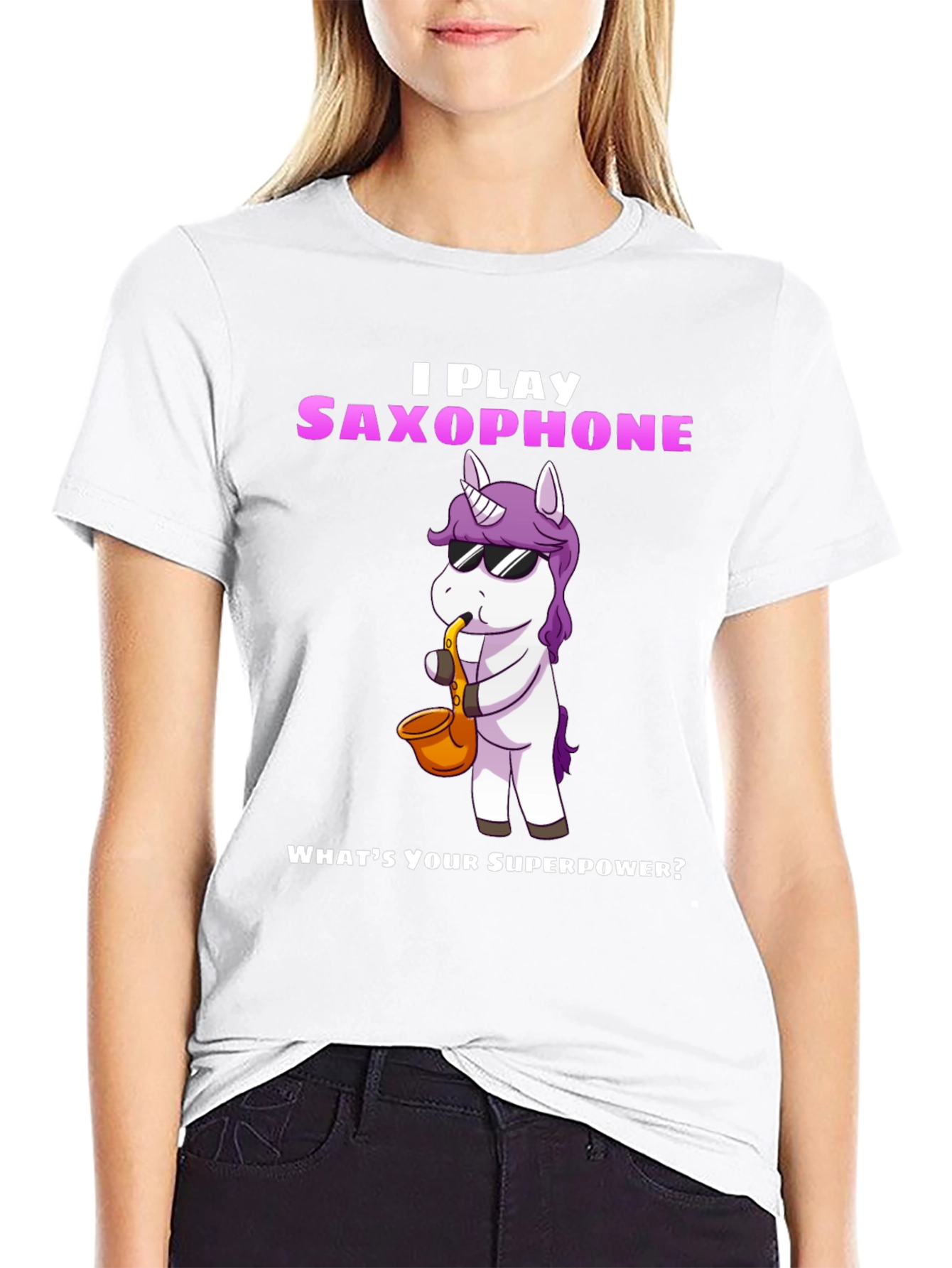 Black Saxophone Playing Unicorn Graphic Tee view 9