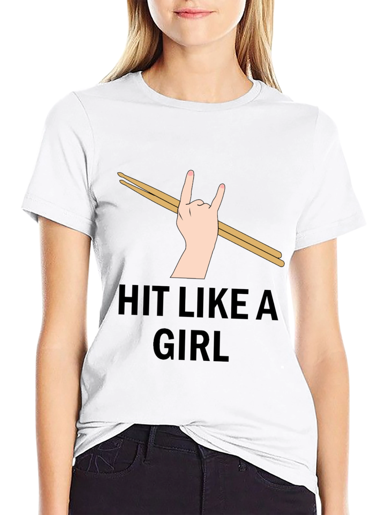 Black Hit Like a Girl Drummer T-Shirt view 9