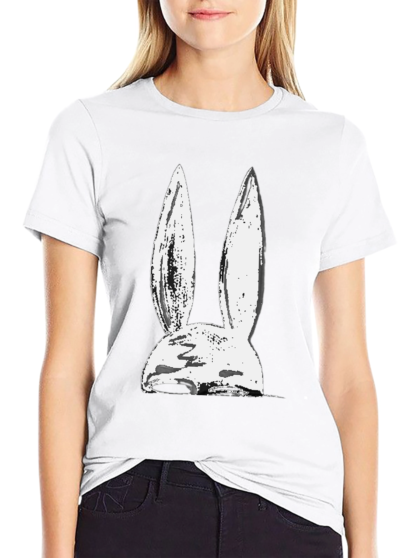 Black Abstract Bunny Graphic Tee - Black Cotton Blend view 9