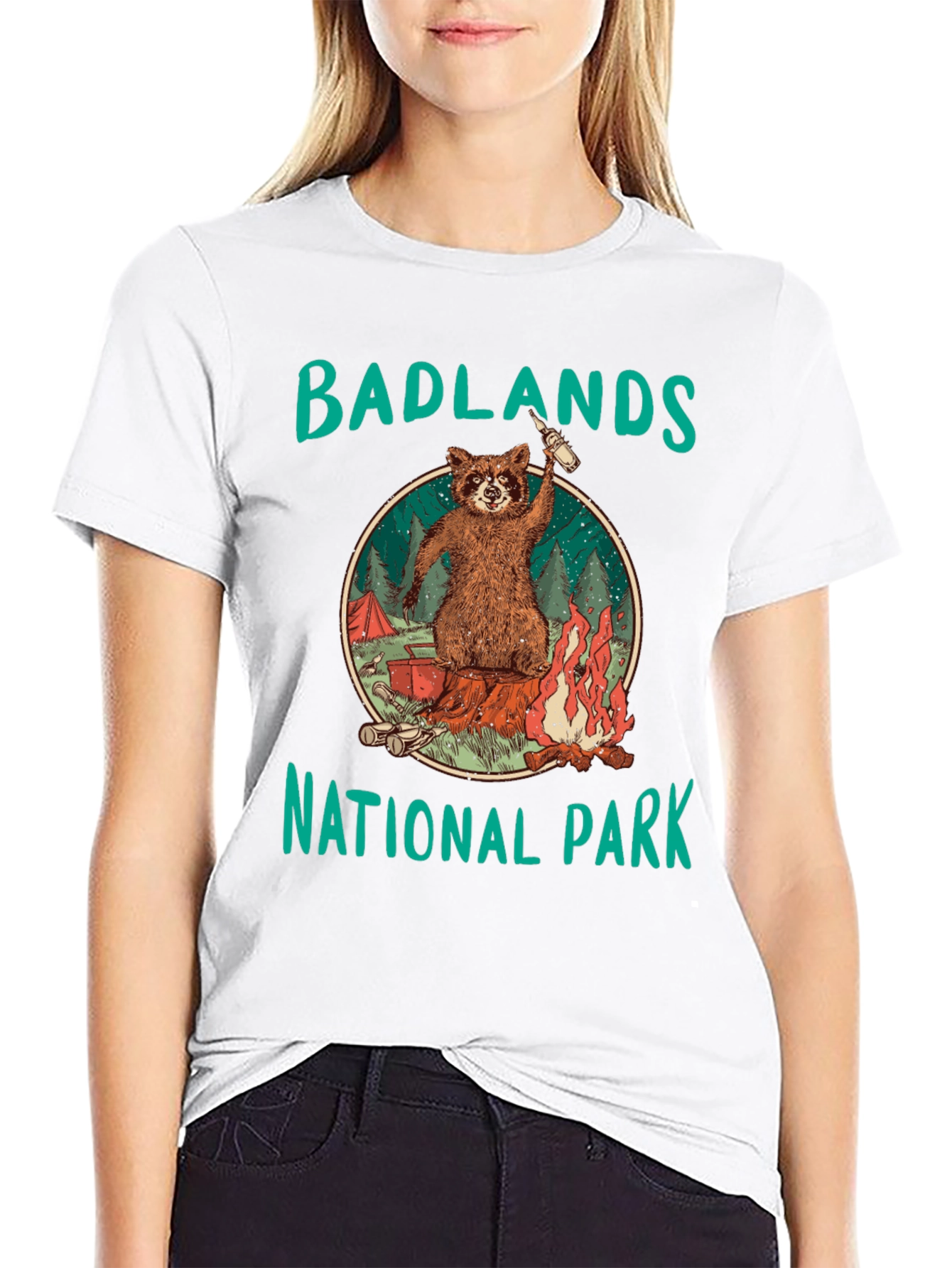 Black Badlands National Park Raccoon Camping Black T-Shirt view 9