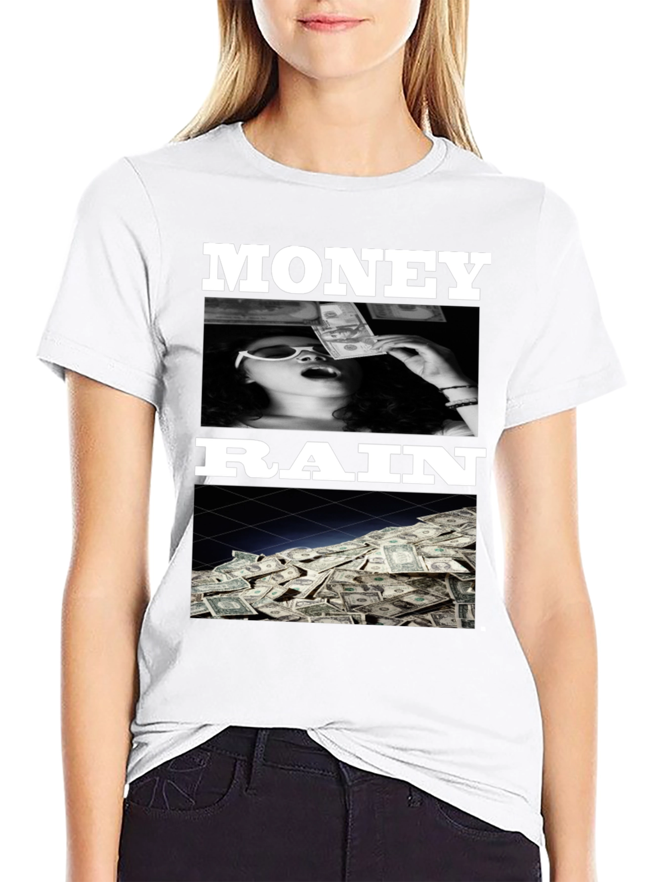 Black Money Rain Graphic Tee - Trendy Black T-Shirt view 9