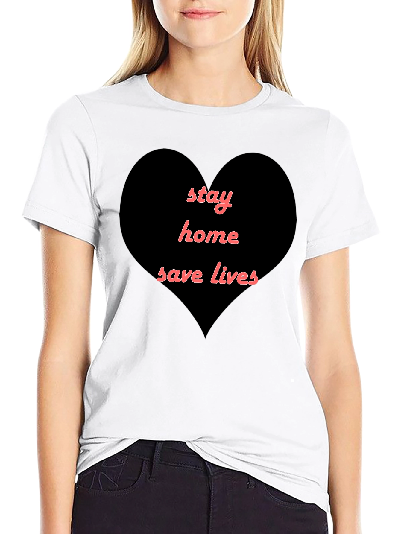 Stay Home Save Lives Heart T-Shirt - Black - 9