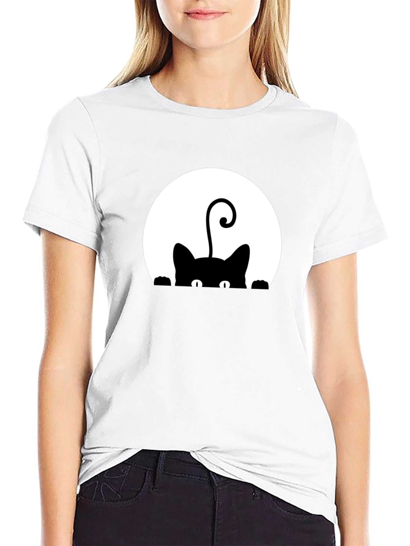 Black Black Cat Peek-a-Boo Graphic T-Shirt view 9