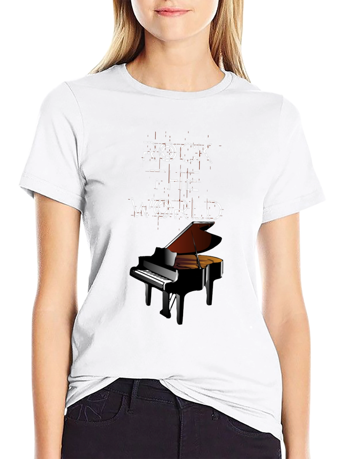 Black Rock the World Piano Graphic Tee - Black view 9