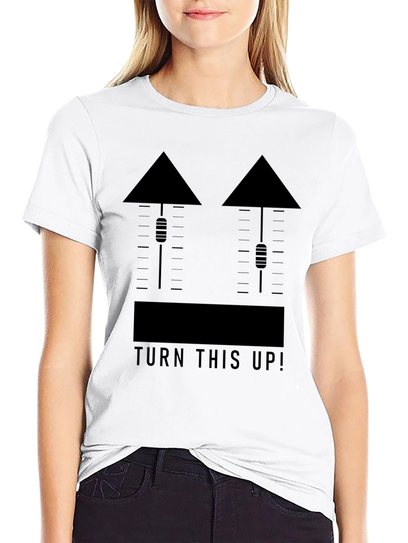 Black Turn This Up Graphic T-Shirt - Black Crew Neck Tee view 9